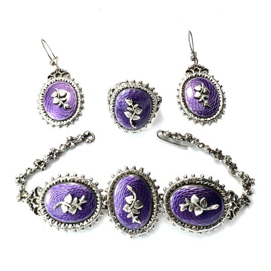 Vintage Enamelled Silver Earrings, Bracelet and Ring by Harold Arthur Lazarus