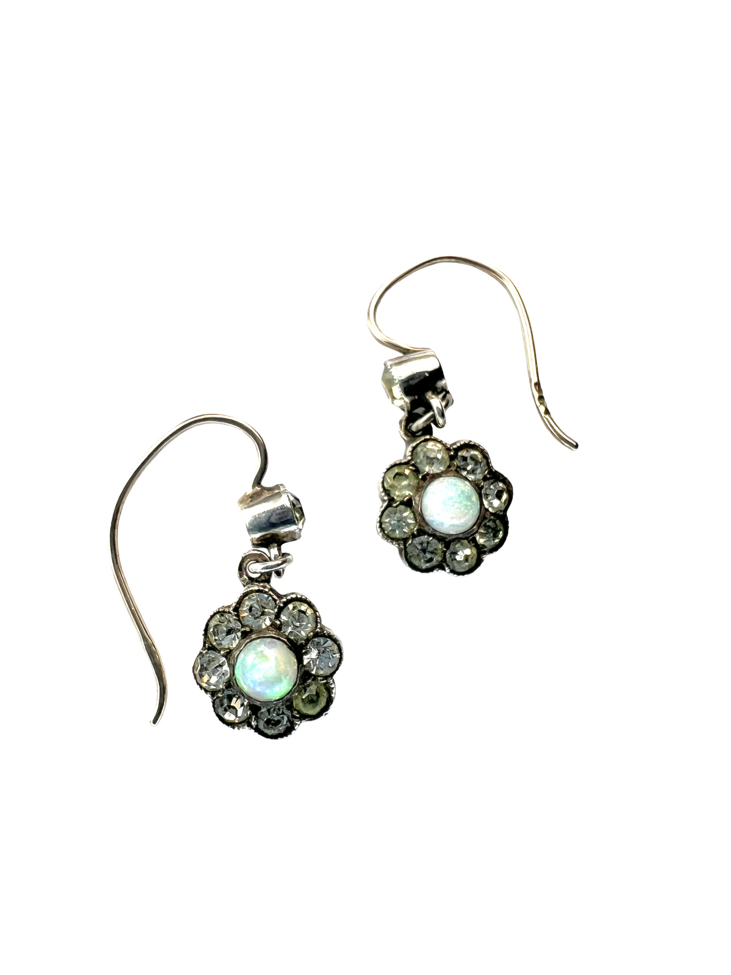 Antique Knoll & Pregizer Gold and Silver Opal and Paste Diamond Earrings
