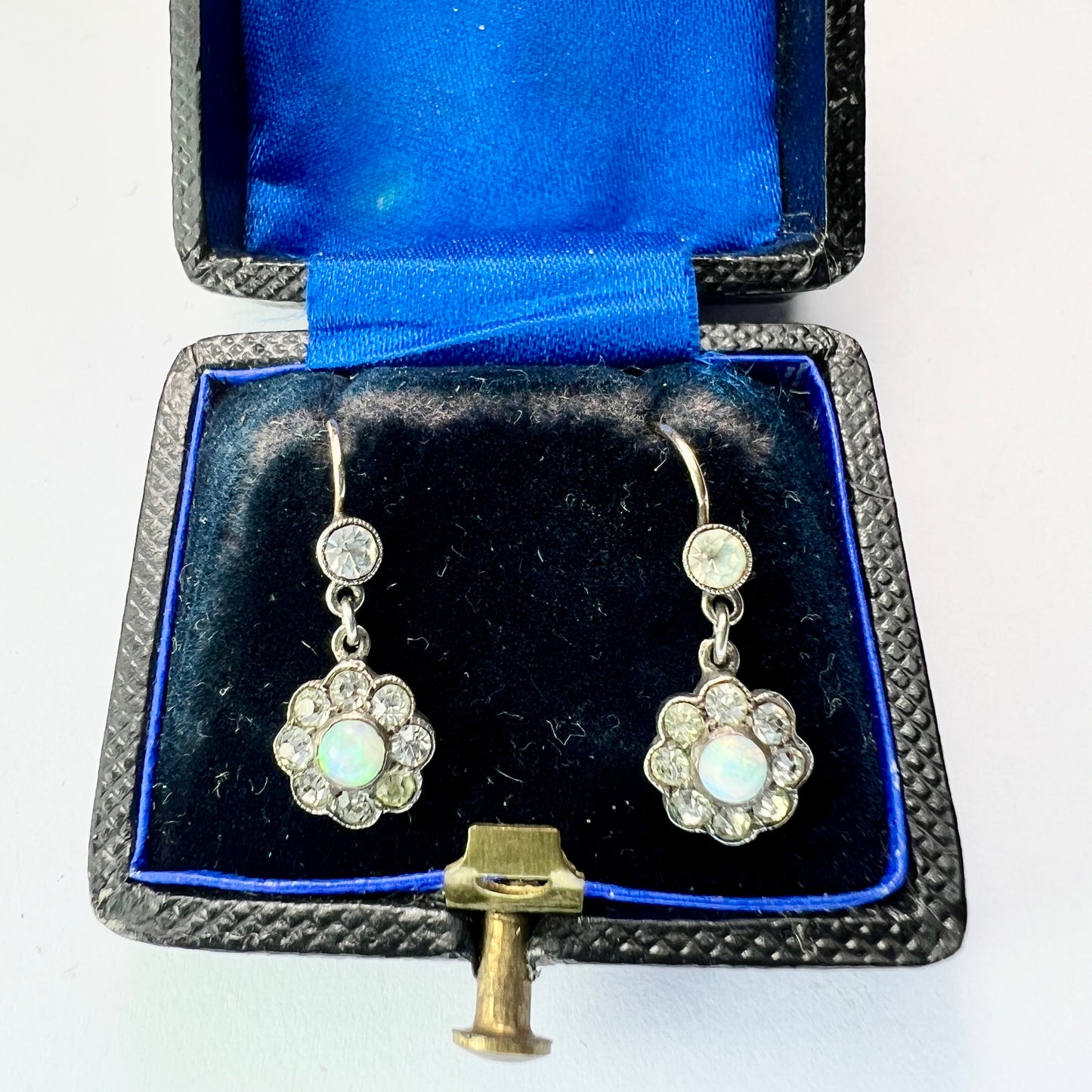 Antique Knoll & Pregizer Gold and Silver Opal and Paste Diamond Earrings
