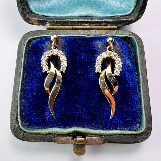 Vintage 9CT Gold Sparkling Horseshoe Drop Earrings