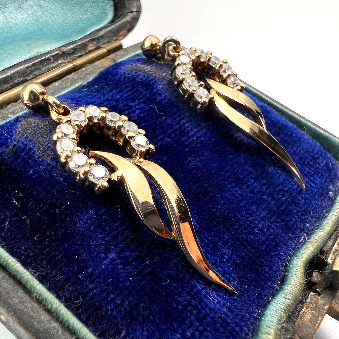Vintage 9CT Gold Sparkling Horseshoe Drop Earrings