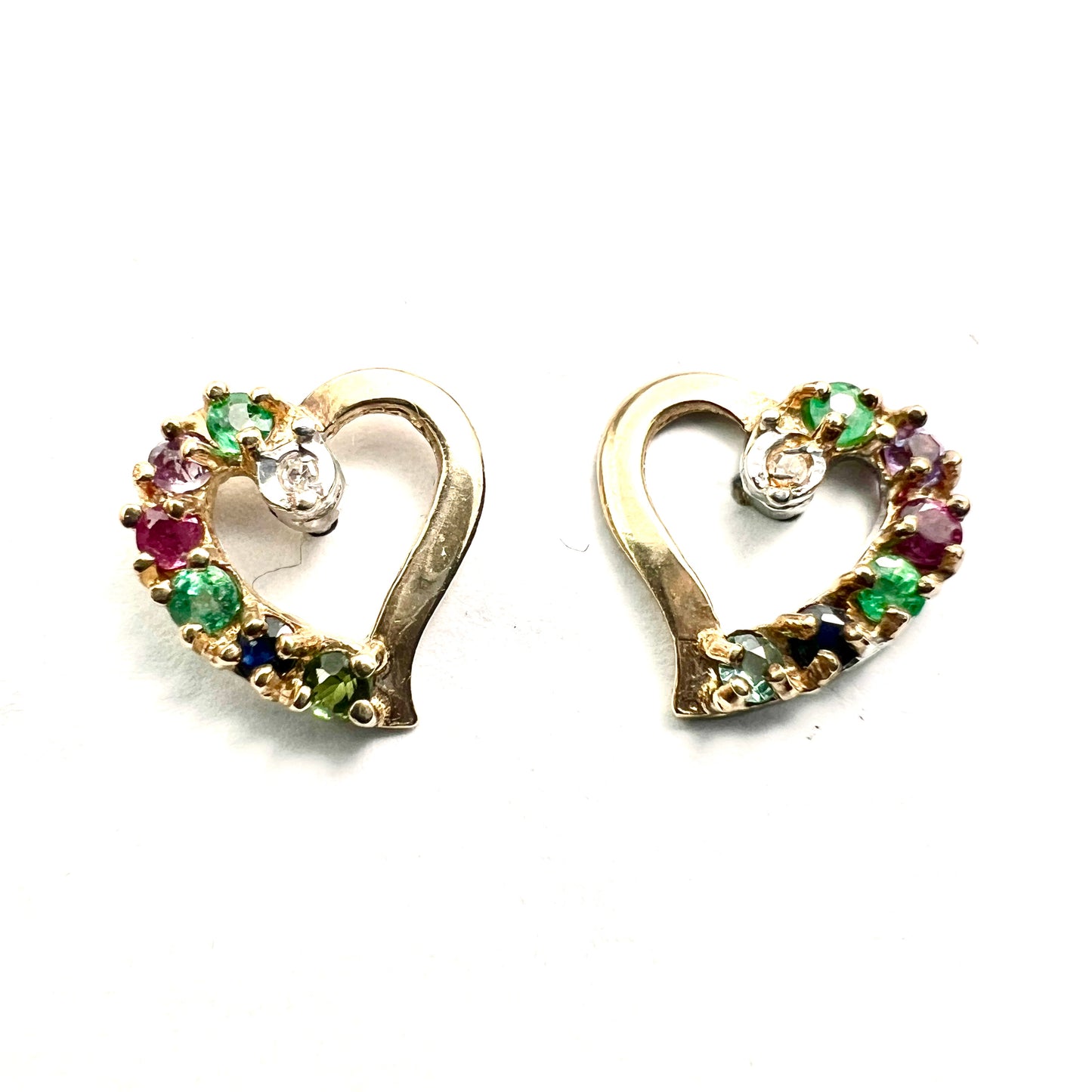 Vintage DEAREST Gemstone Acrostic 9CT Gold Heart Stud Earrings