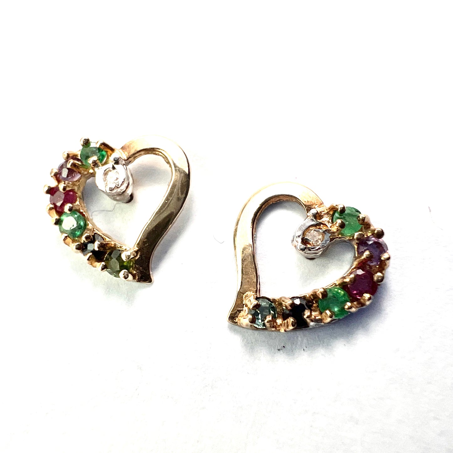 Vintage DEAREST Gemstone Acrostic 9CT Gold Heart Stud Earrings