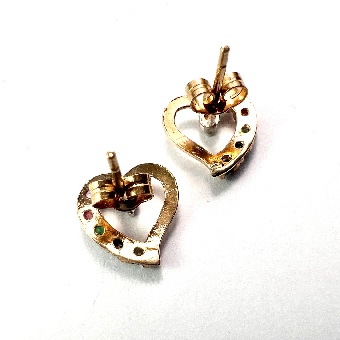 Vintage DEAREST Gemstone Acrostic 9CT Gold Heart Stud Earrings
