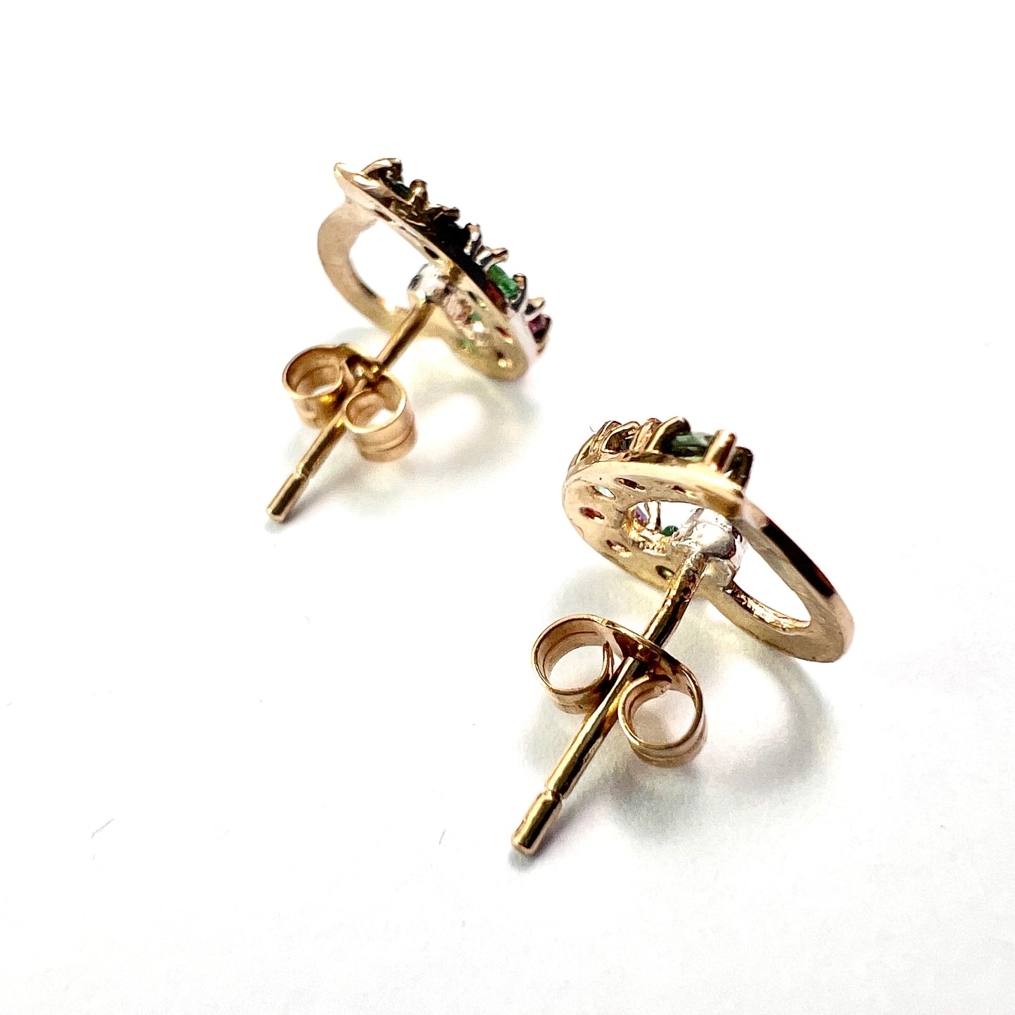 Vintage DEAREST Gemstone Acrostic 9CT Gold Heart Stud Earrings