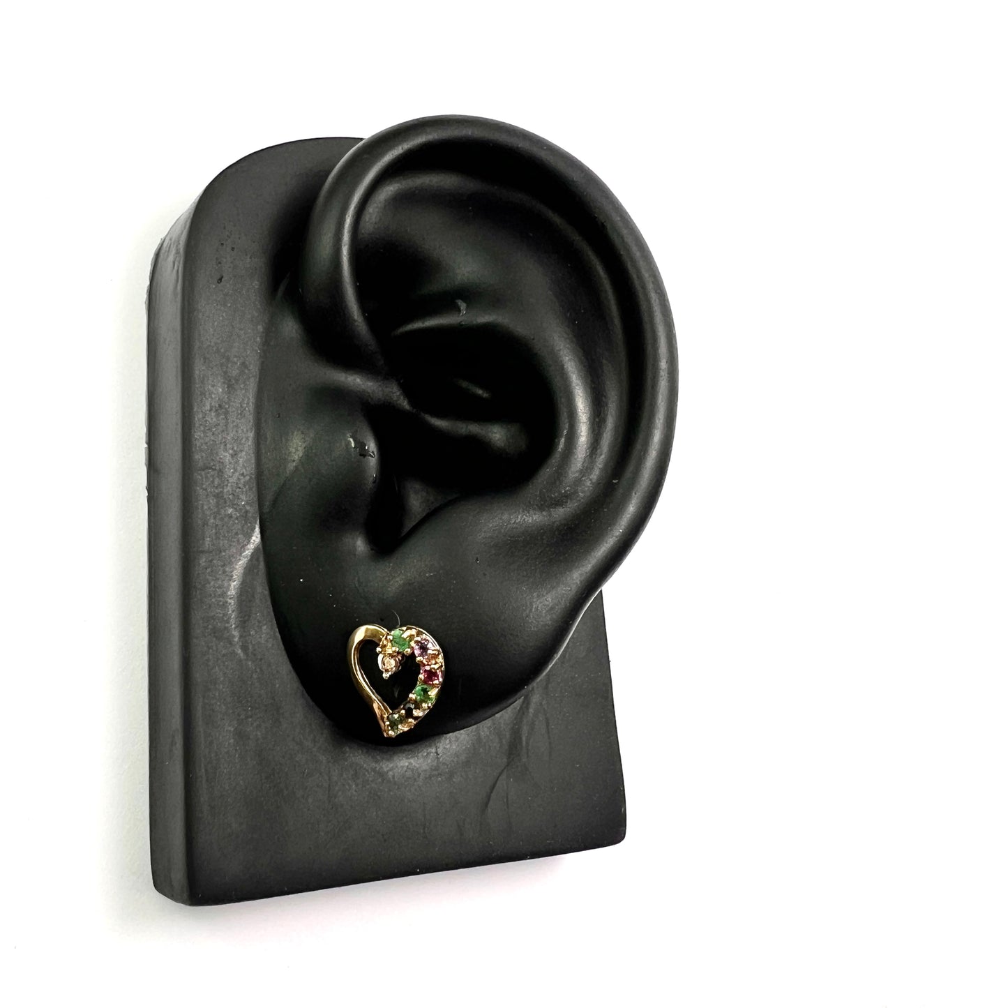 Vintage DEAREST Gemstone Acrostic 9CT Gold Heart Stud Earrings