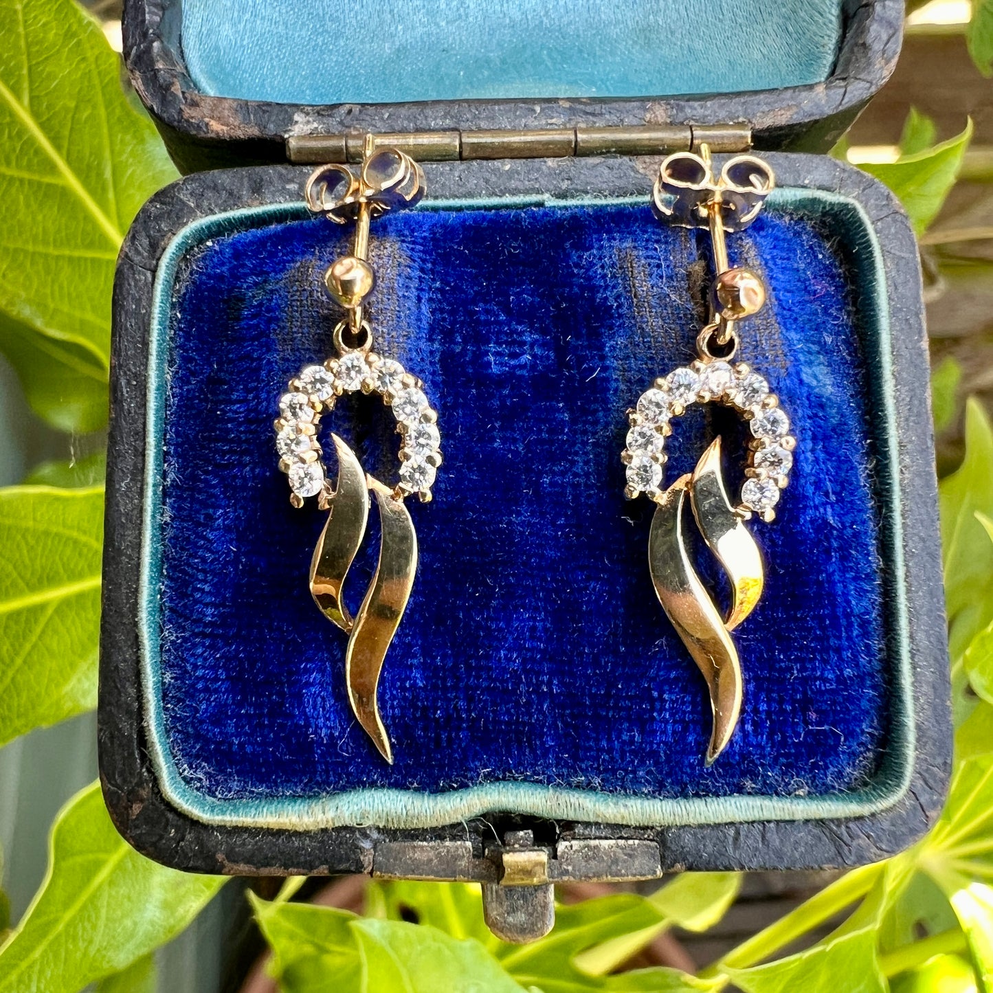 Vintage 9CT Gold Sparkling Horseshoe Drop Earrings