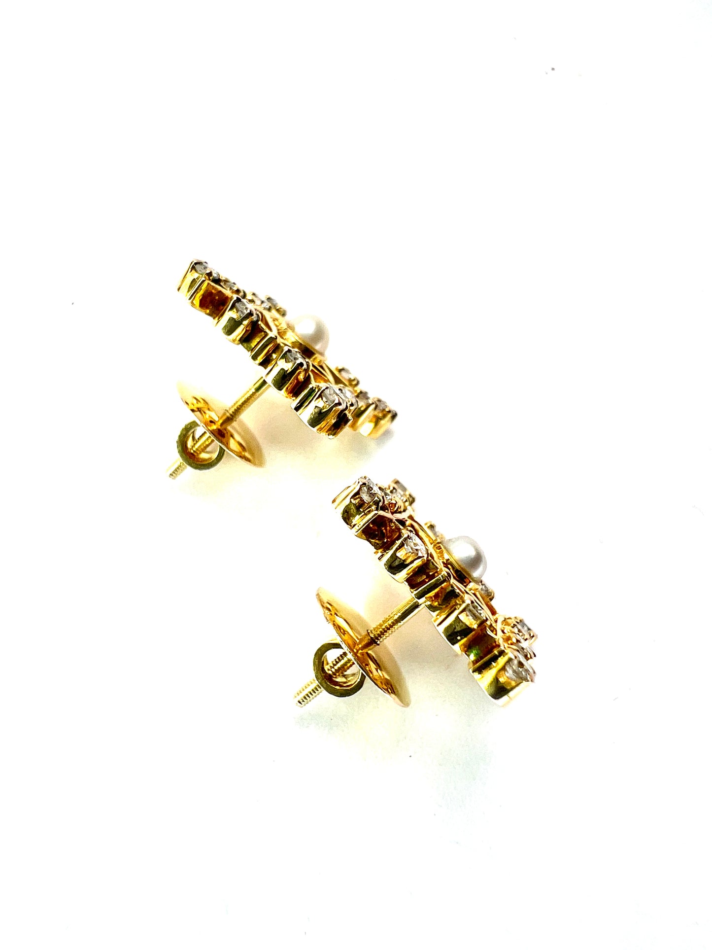 Vintage Diamond and Pearl Gold Stud Earrings