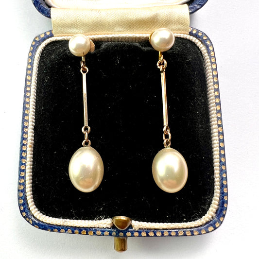 Edwardian 9CT Gold Faux Pearl Screwback Earrings