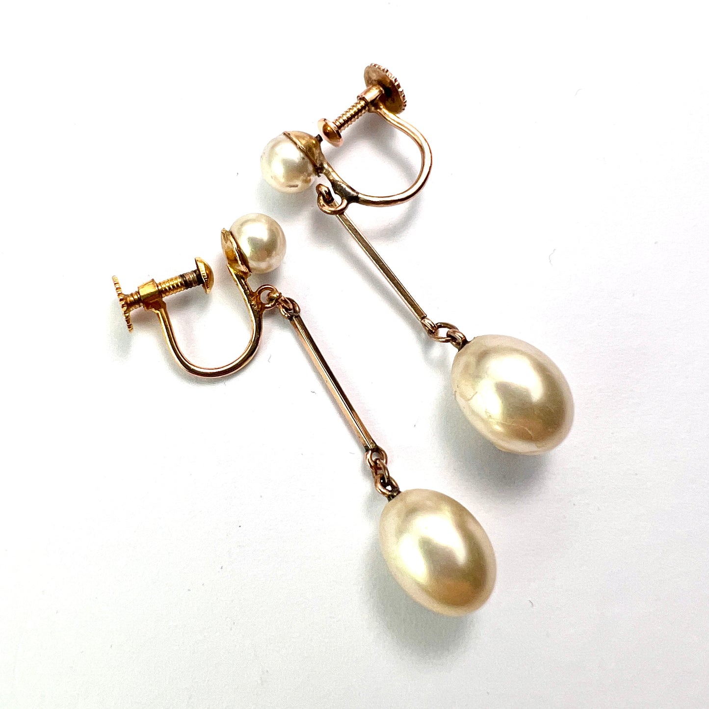 Edwardian 9CT Gold Faux Pearl Screwback Earrings