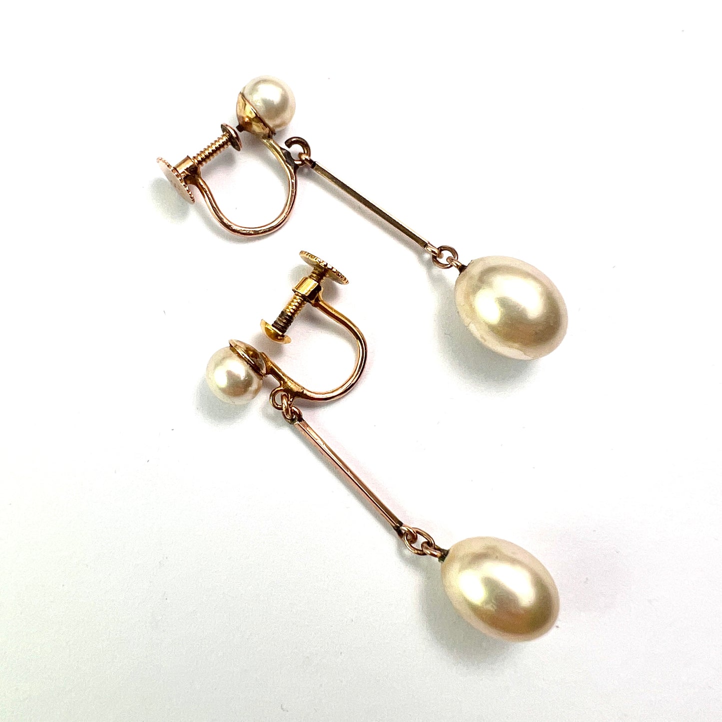 Edwardian 9CT Gold Faux Pearl Screwback Earrings