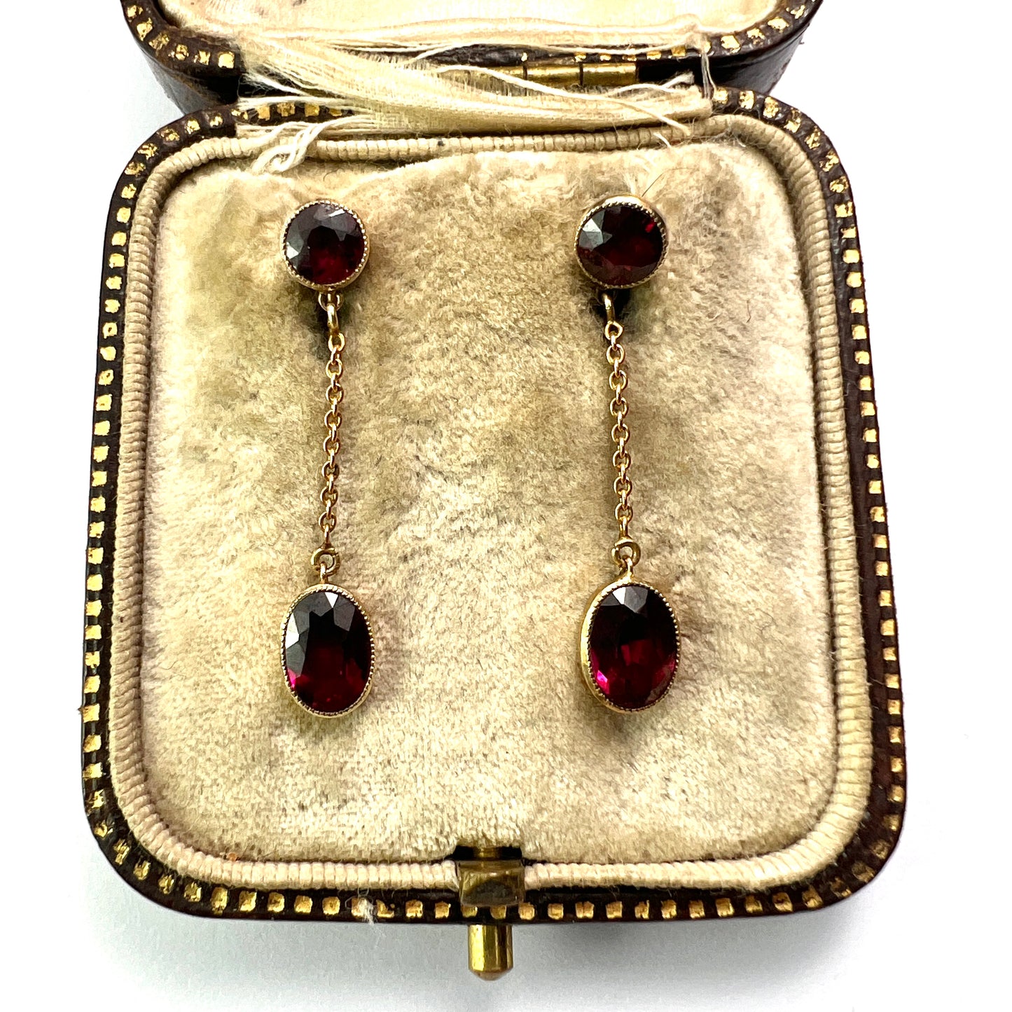 Edwardian Garnet 9CT Gold Earrings and Negligee Necklace