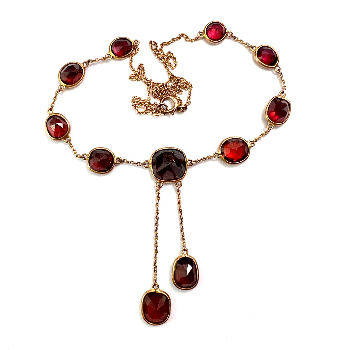 Edwardian Garnet 9CT Gold Earrings and Negligee Necklace