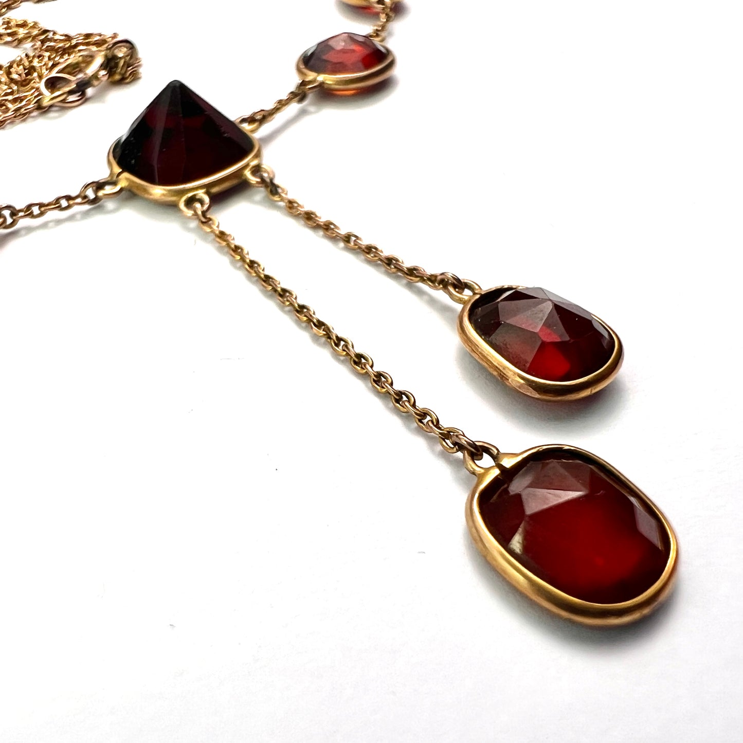 Edwardian Garnet 9CT Gold Earrings and Negligee Necklace