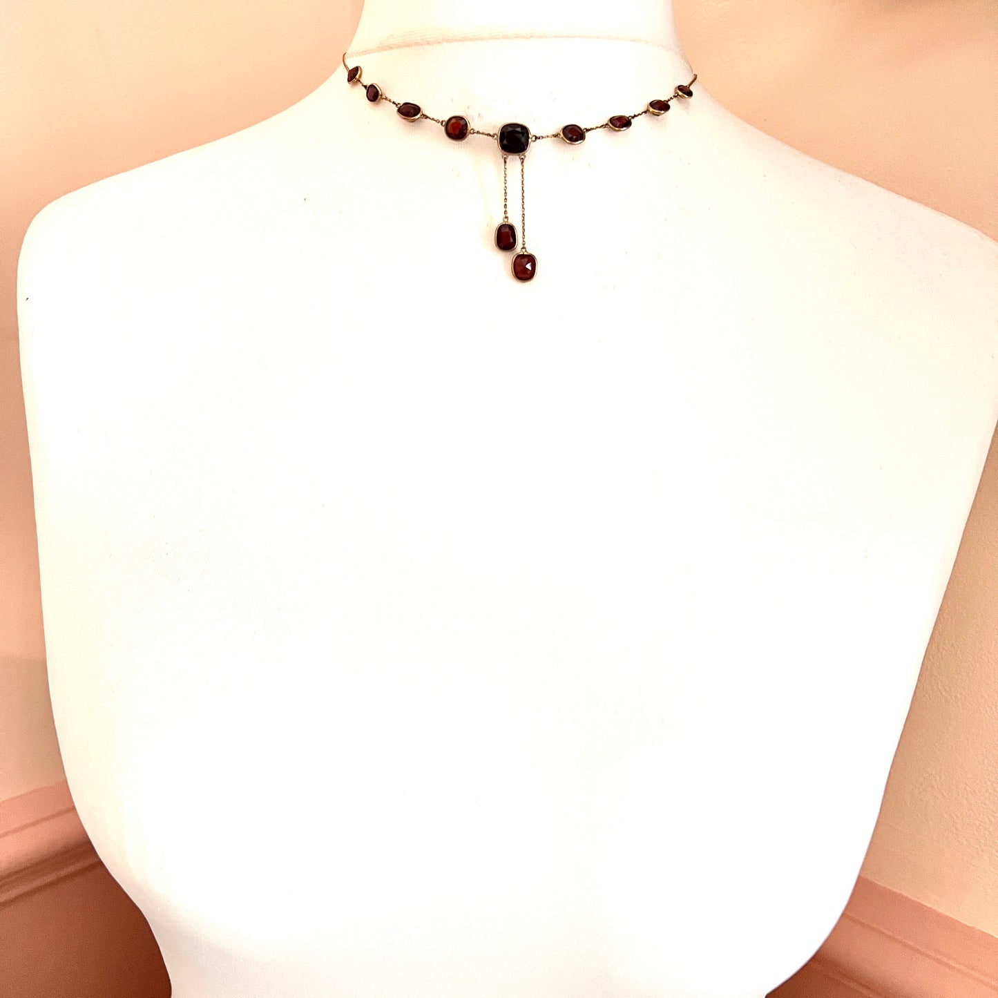 Edwardian Garnet 9CT Gold Earrings and Negligee Necklace
