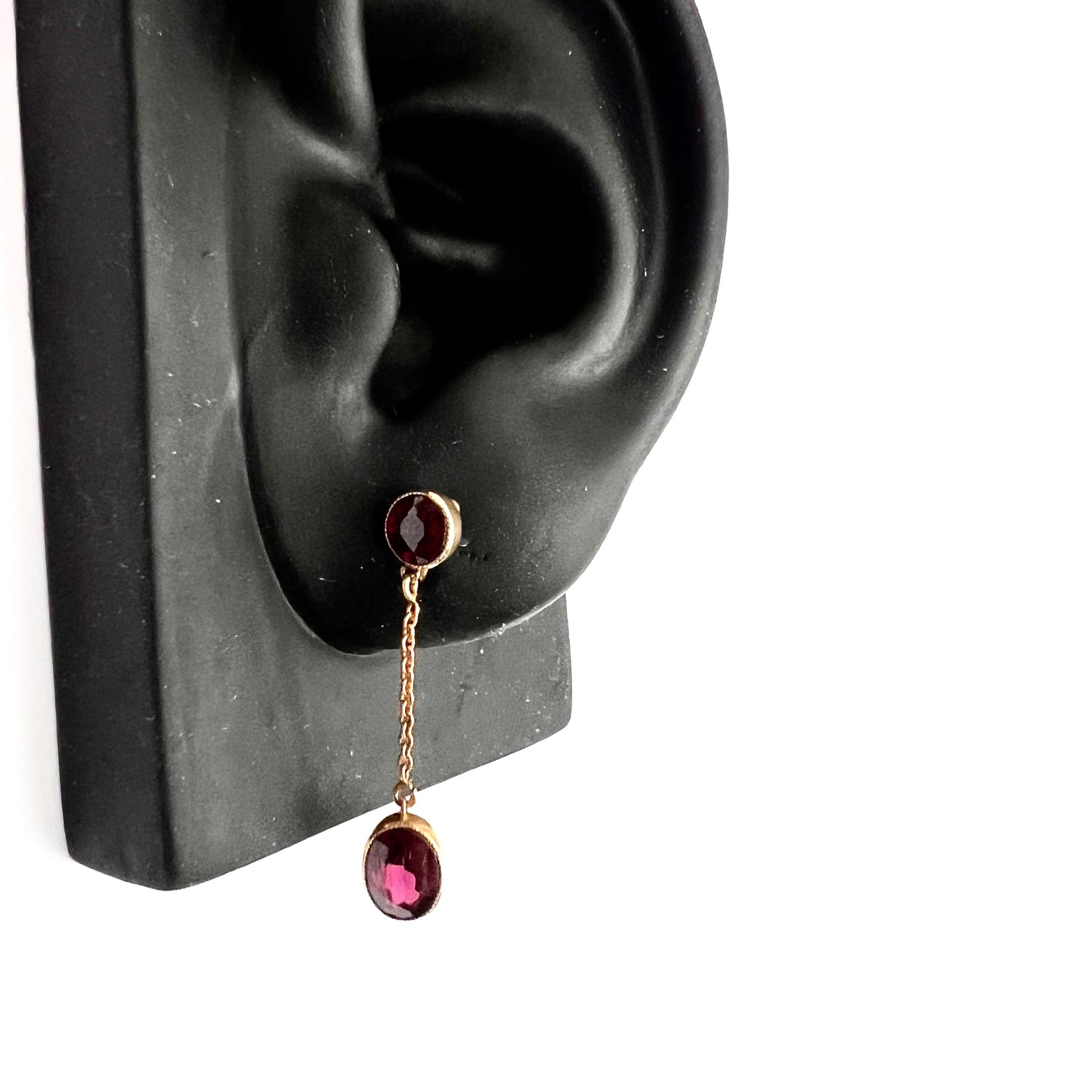 Edwardian Garnet 9CT Gold Earrings and Negligee Necklace