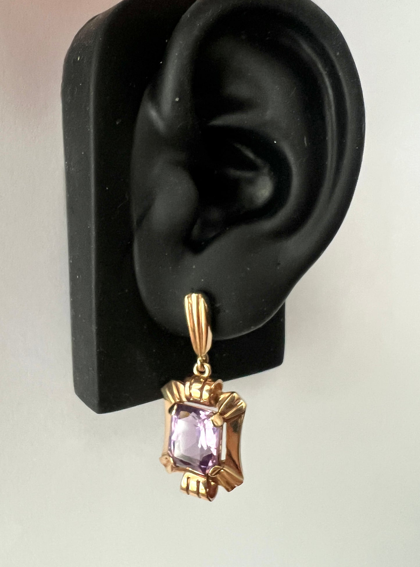 Chunky Vintage Late Art Deco Gold Amethyst Earrings