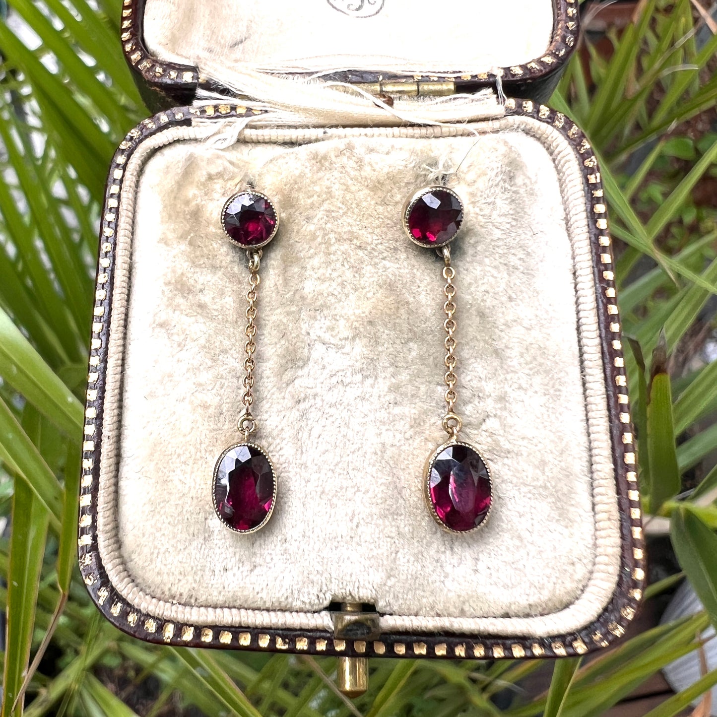 Edwardian Garnet 9CT Gold Earrings and Negligee Necklace