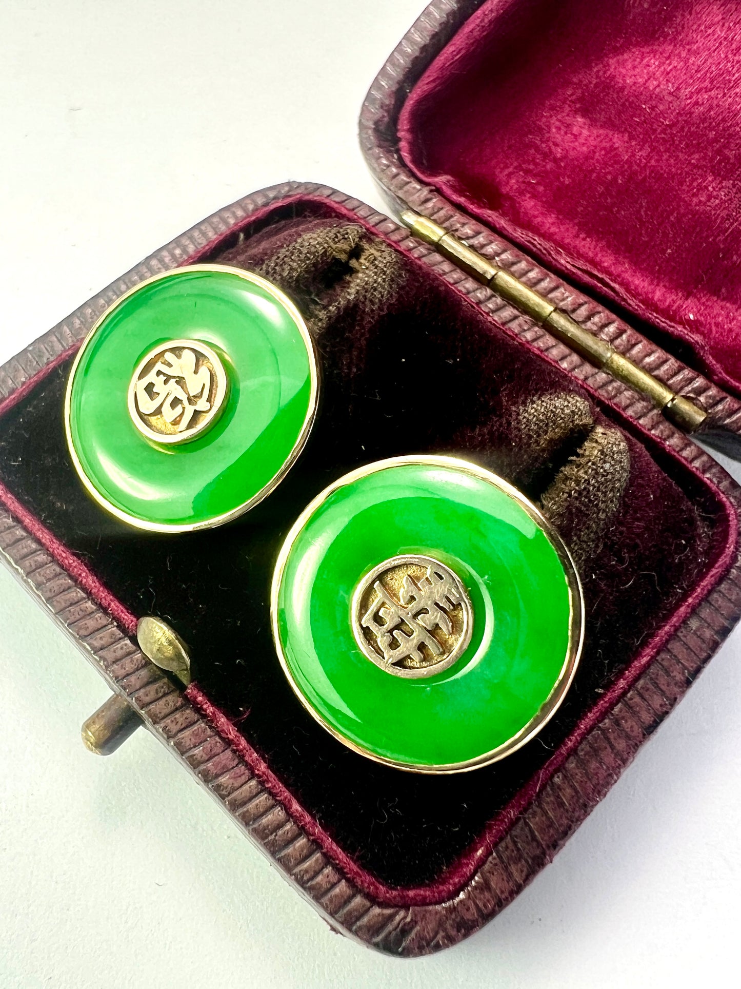 Vintage 14CT Gold Jade Torus Stud Earrings