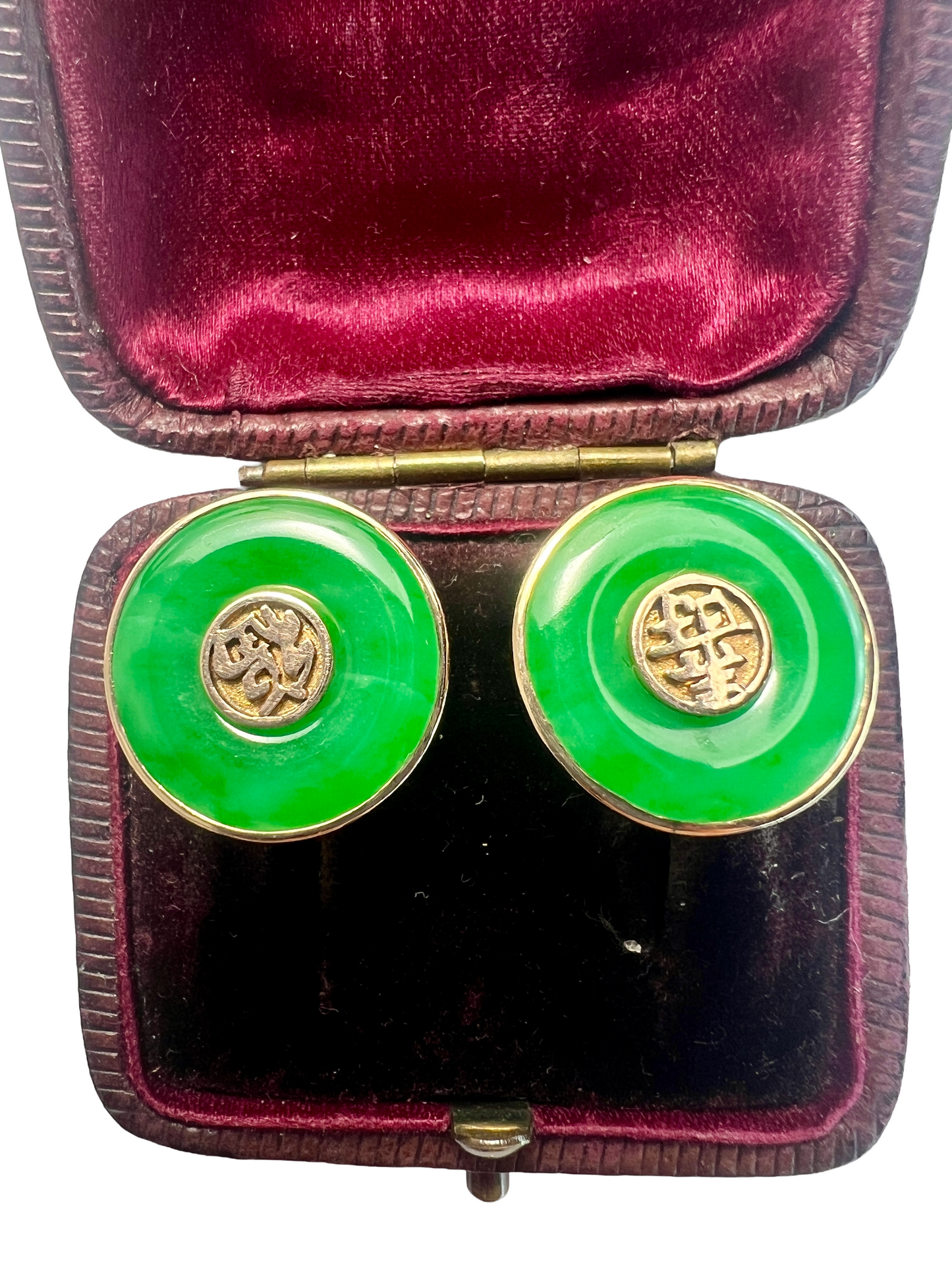 Vintage 14CT Gold Jade Torus Stud Earrings