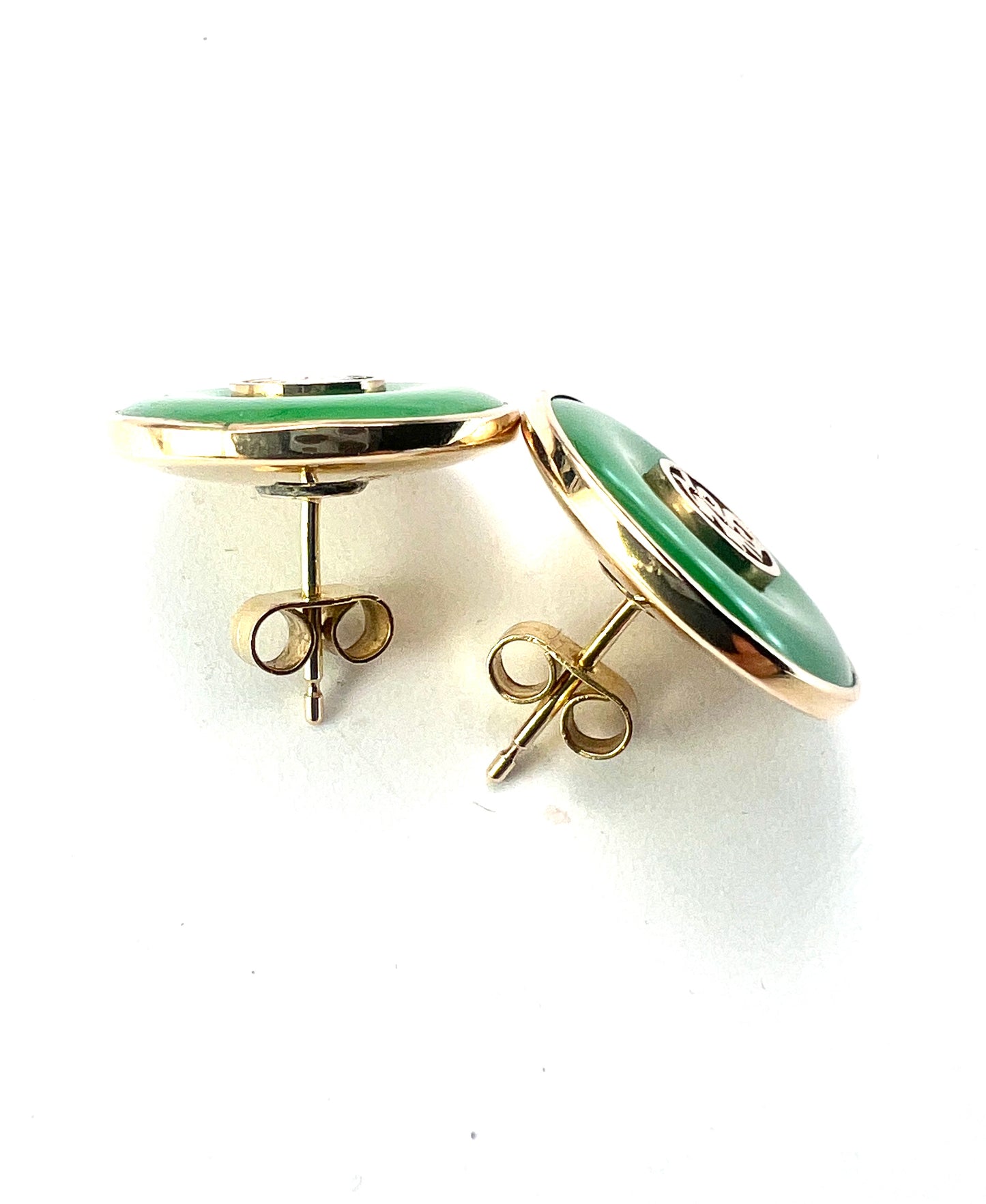 Vintage 14CT Gold Jade Torus Stud Earrings