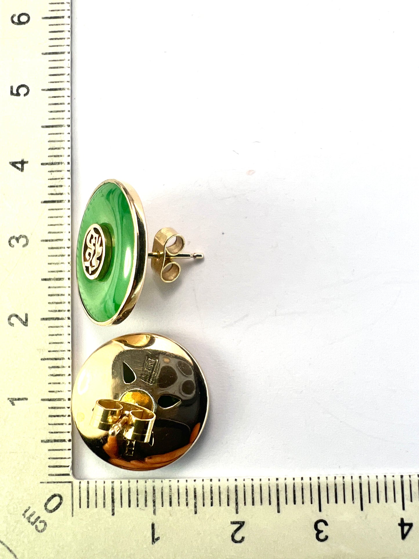Vintage 14CT Gold Jade Torus Stud Earrings
