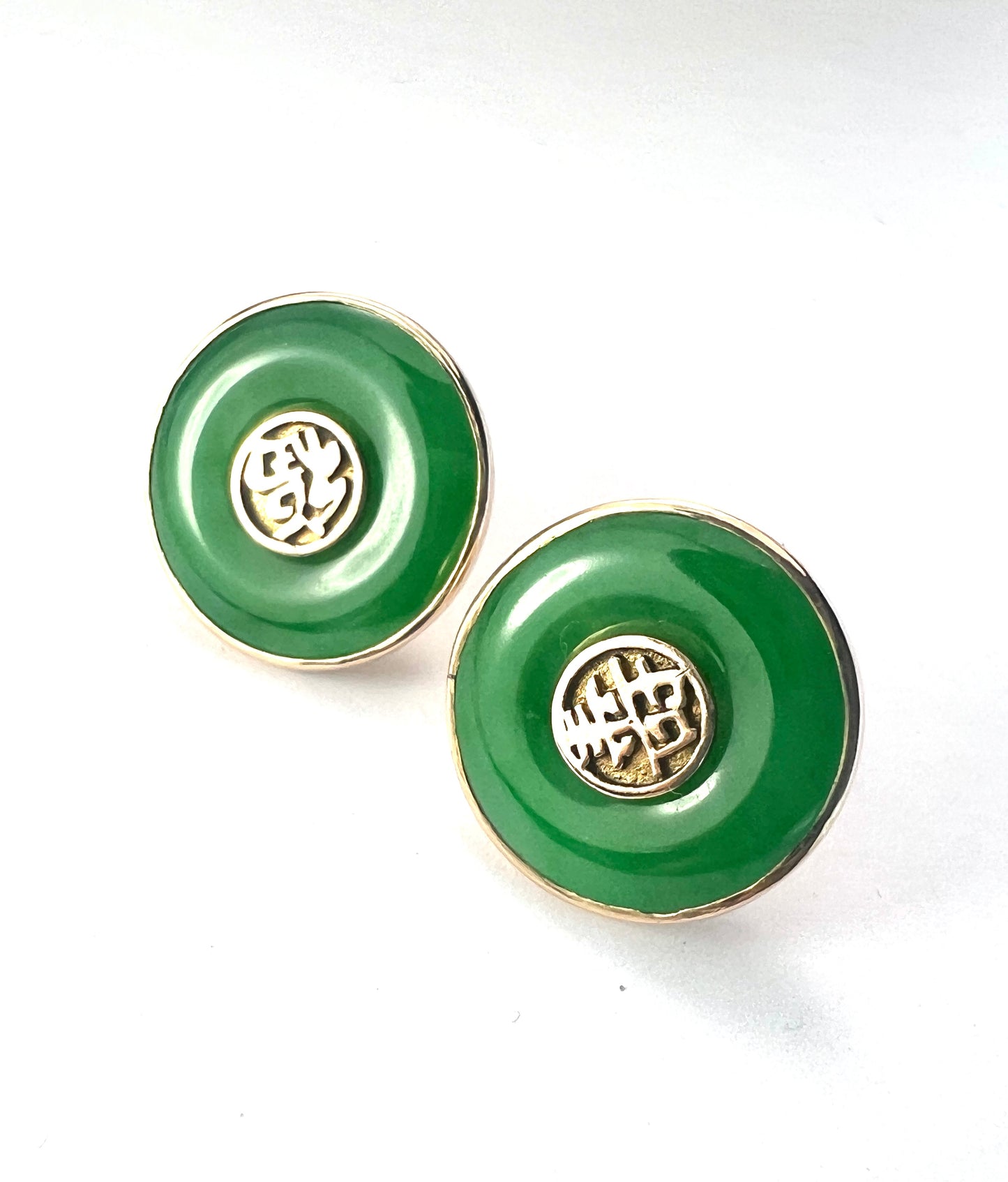 Vintage 14CT Gold Jade Torus Stud Earrings