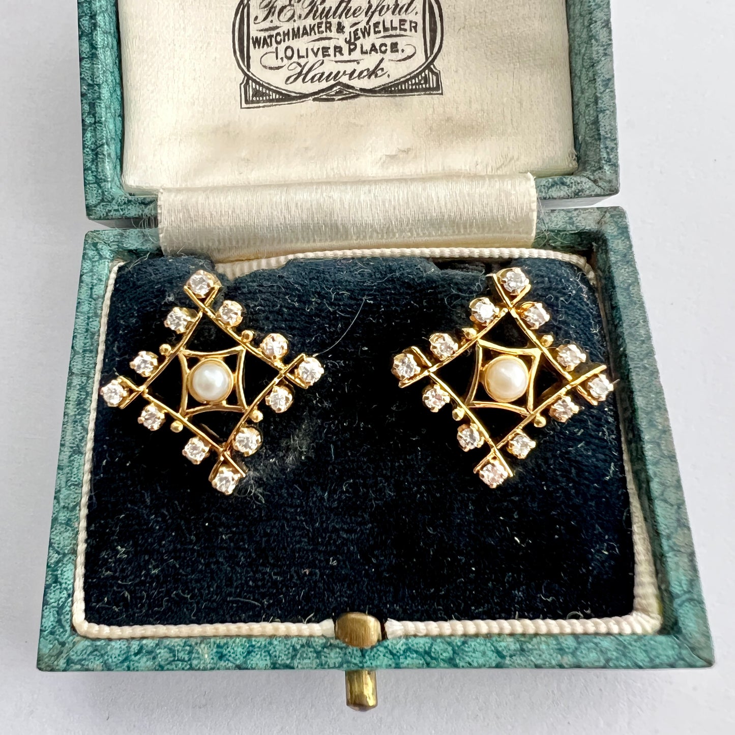 Vintage Diamond and Pearl Gold Stud Earrings