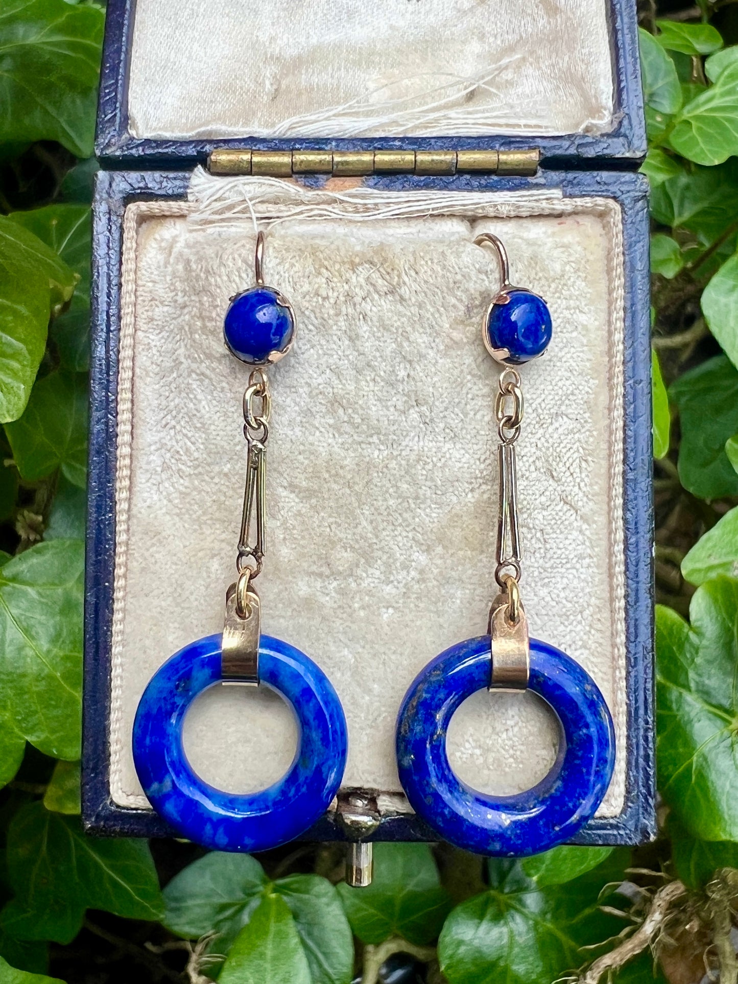 Rare Art Deco Lapis Lazuli Gold Torus Earrings