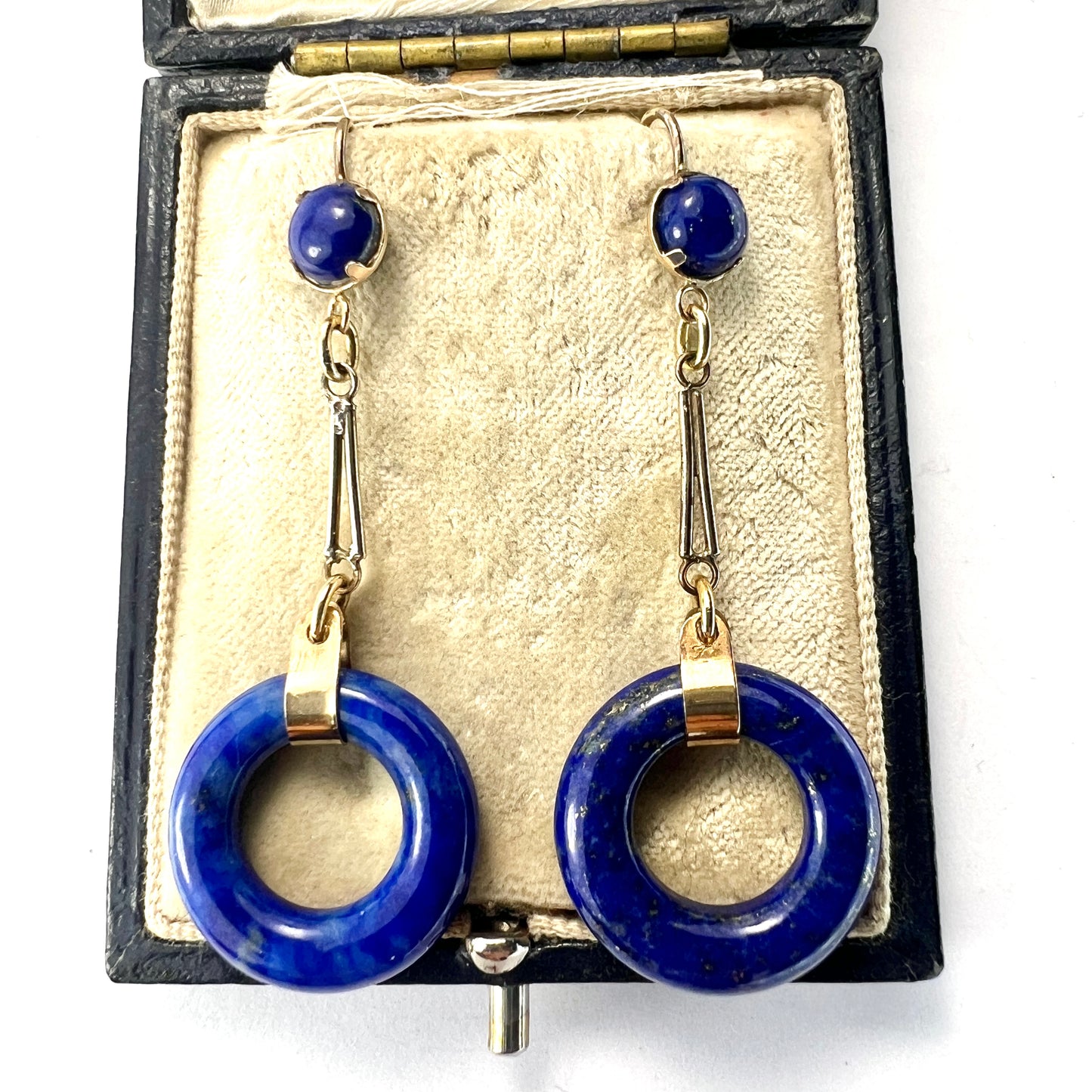 Rare Art Deco Lapis Lazuli Gold Torus Earrings