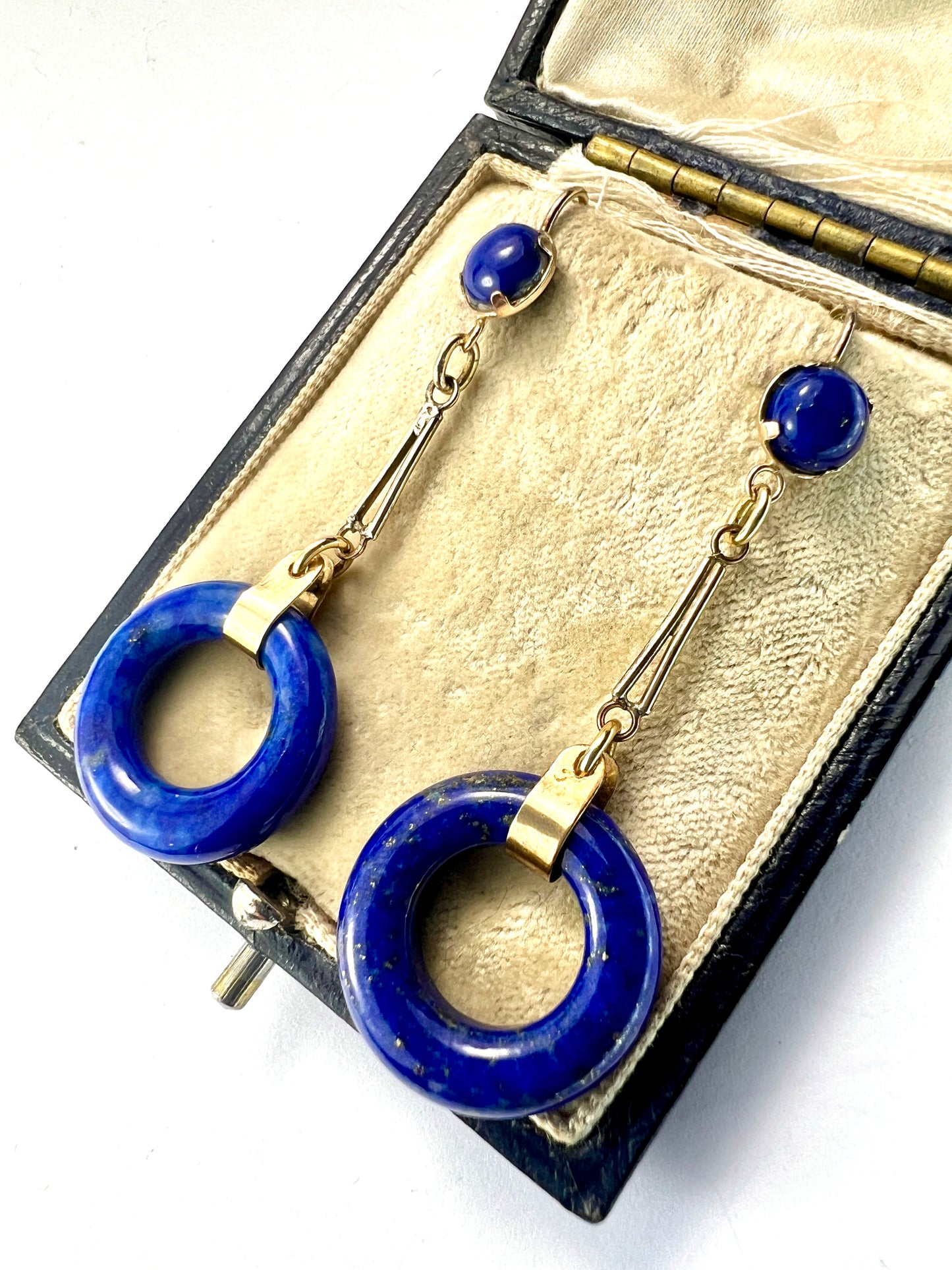 Rare Art Deco Lapis Lazuli Gold Torus Earrings