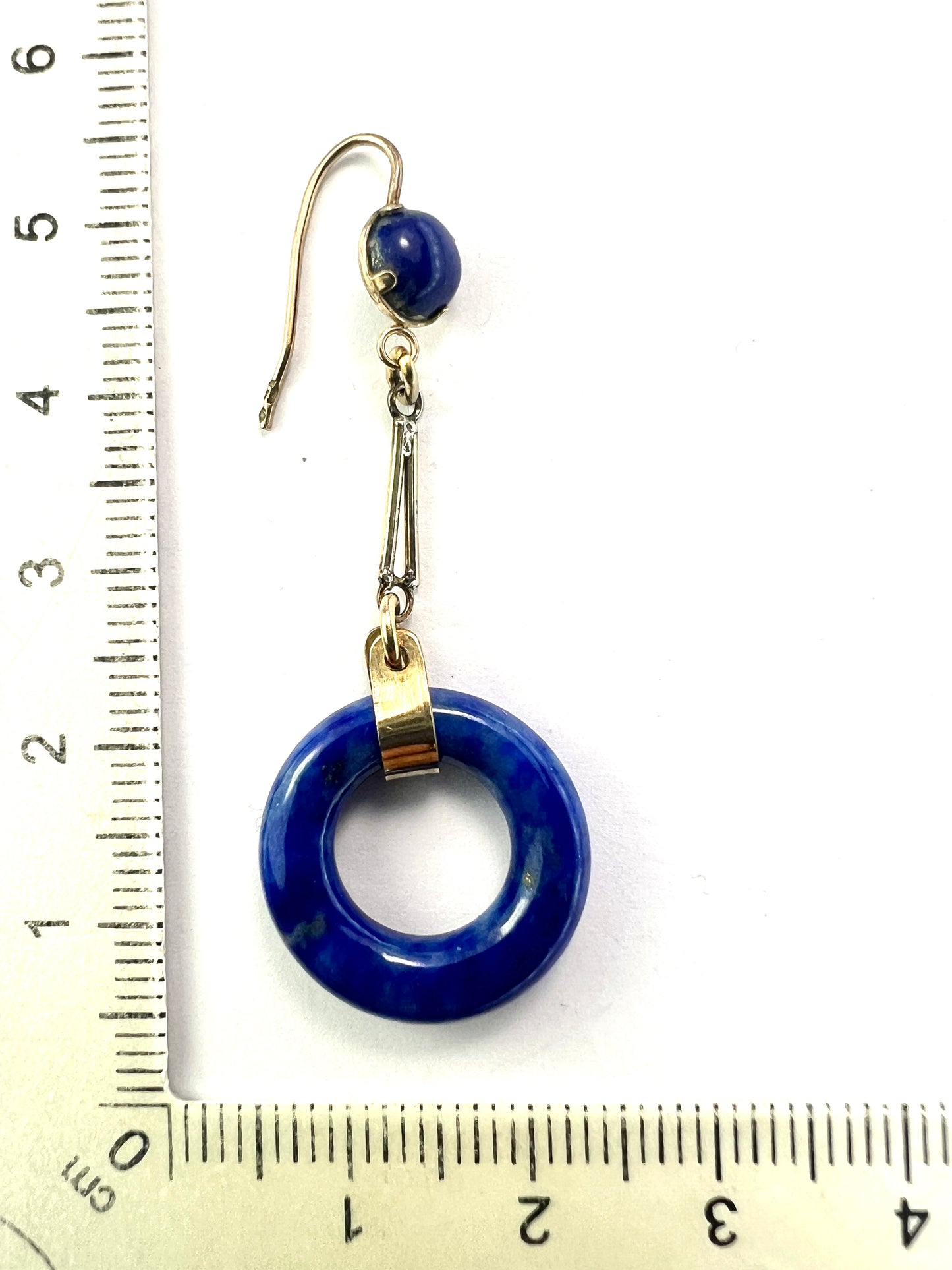 Rare Art Deco Lapis Lazuli Gold Torus Earrings