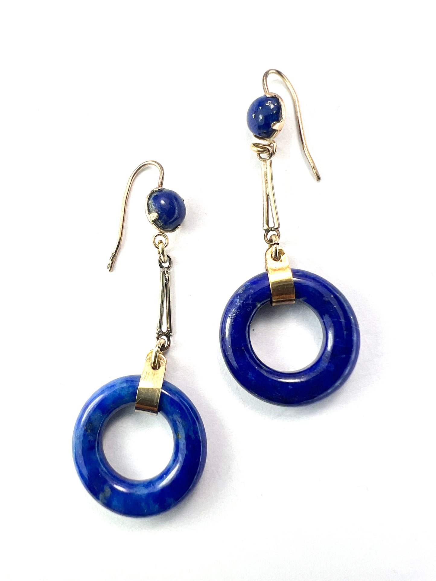 Rare Art Deco Lapis Lazuli Gold Torus Earrings