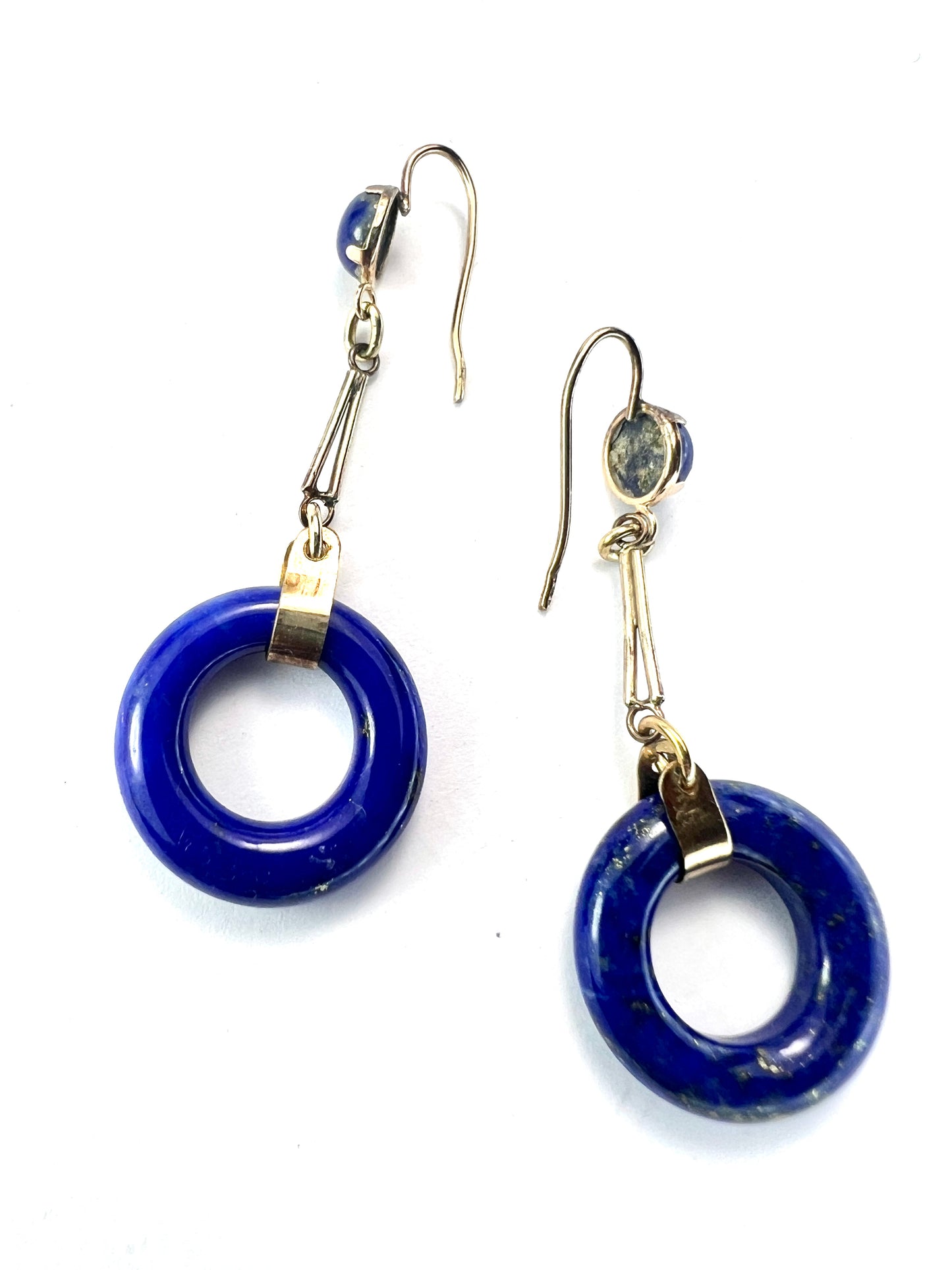 Rare Art Deco Lapis Lazuli Gold Torus Earrings
