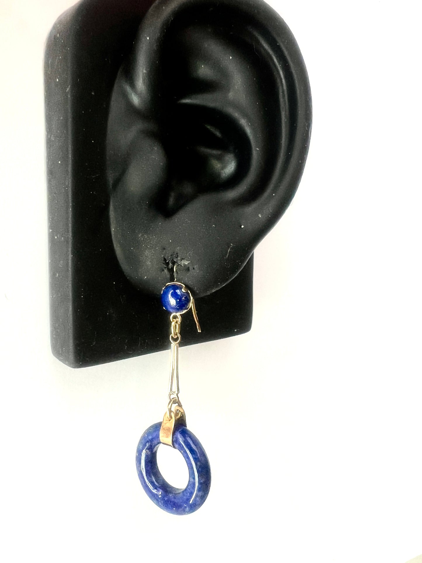 Rare Art Deco Lapis Lazuli Gold Torus Earrings