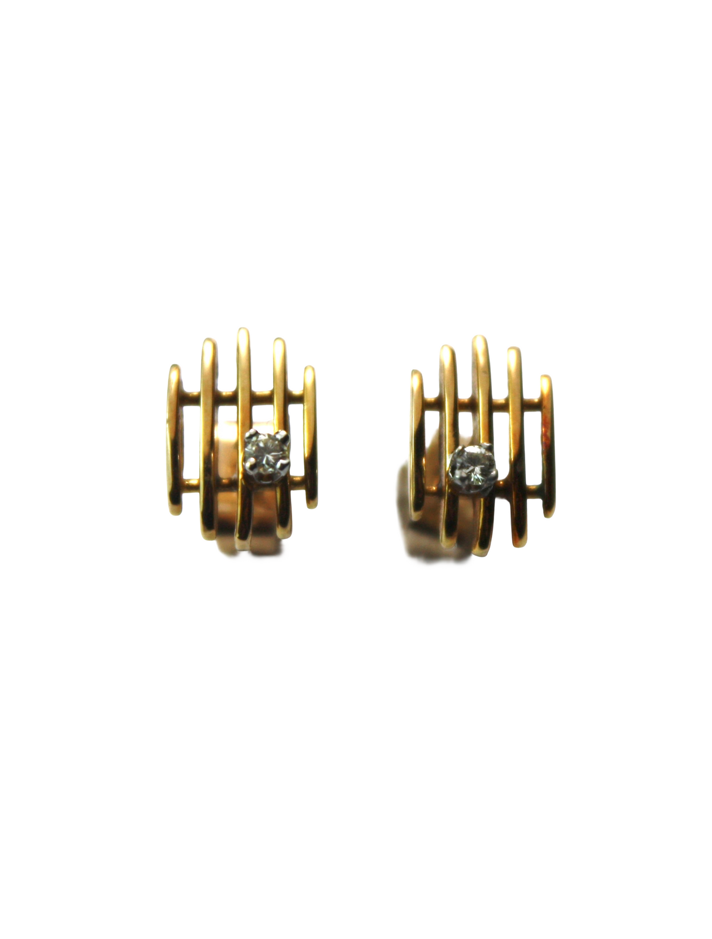 Vintage 9CT Gold Diamond Modernist Studs • Boxed Mappin & Webb Earrings