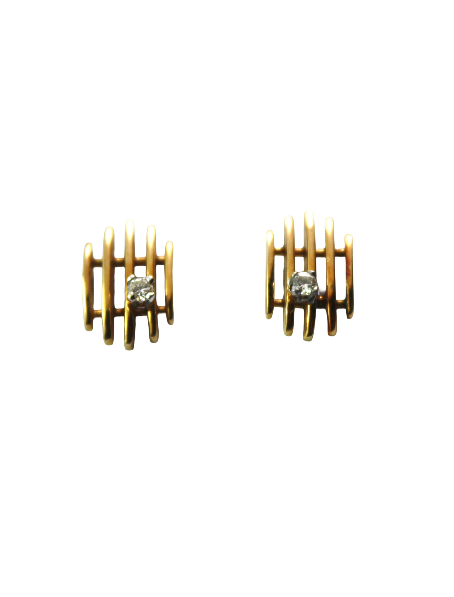 Vintage 9CT Gold Diamond Modernist Studs • Boxed Mappin & Webb Earrings