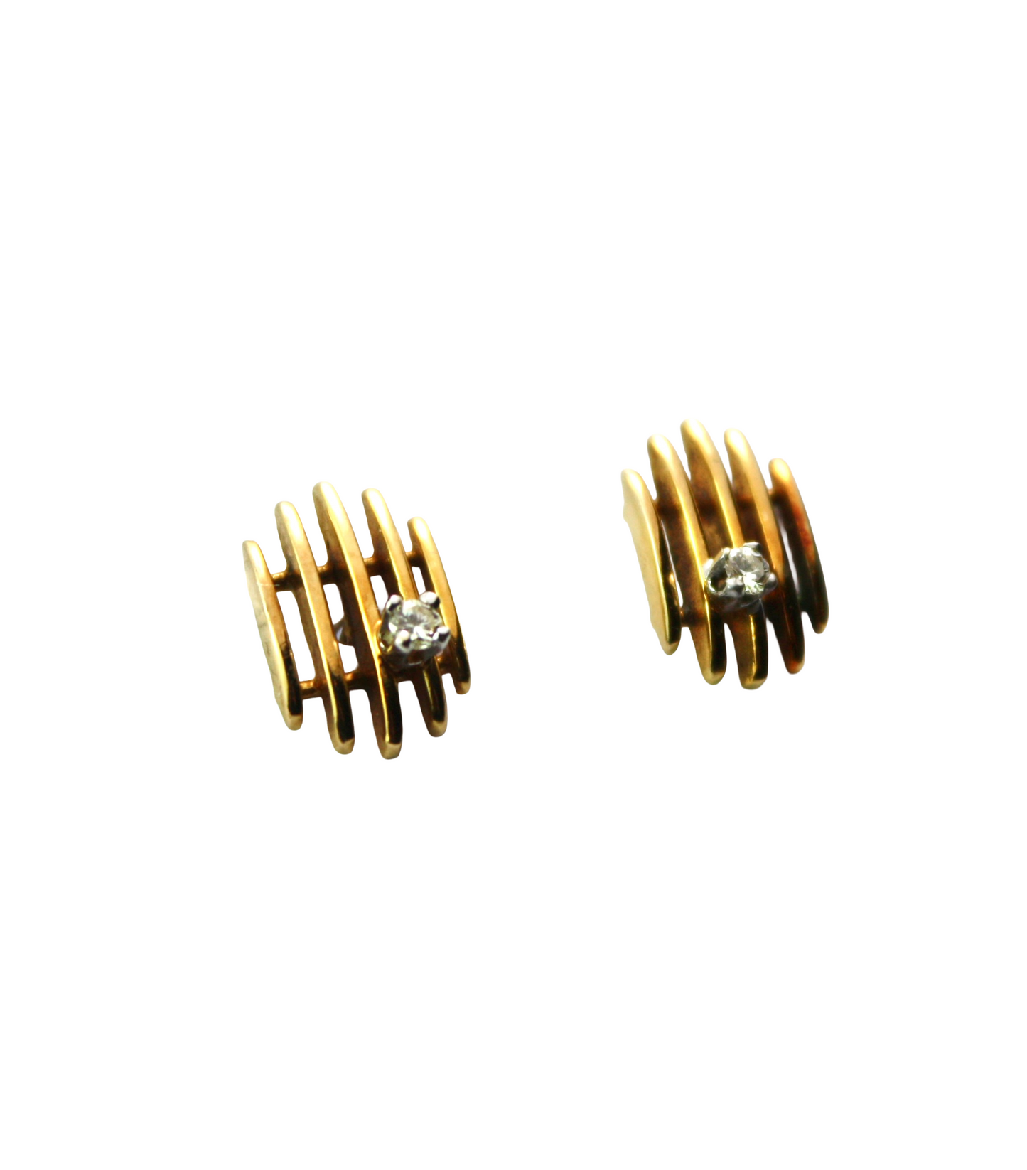 Vintage 9CT Gold Diamond Modernist Studs • Boxed Mappin & Webb Earrings