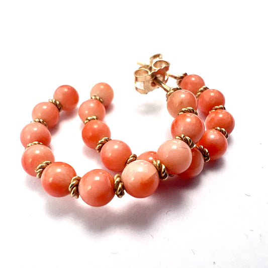 Vintage Coral Bead 9CT Gold Hoop Earrings