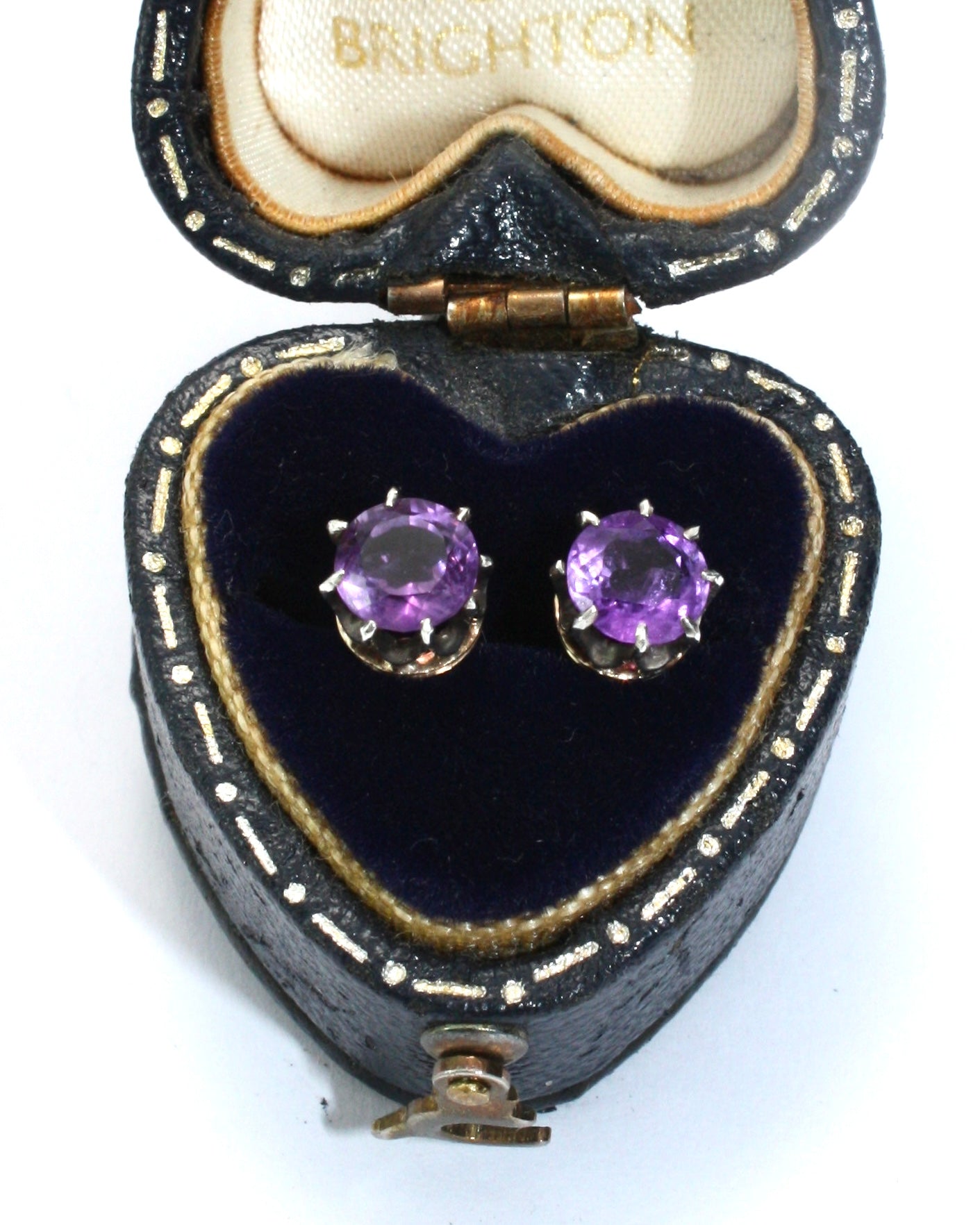 Antique Amethyst Gold and Silver Stud Earrings