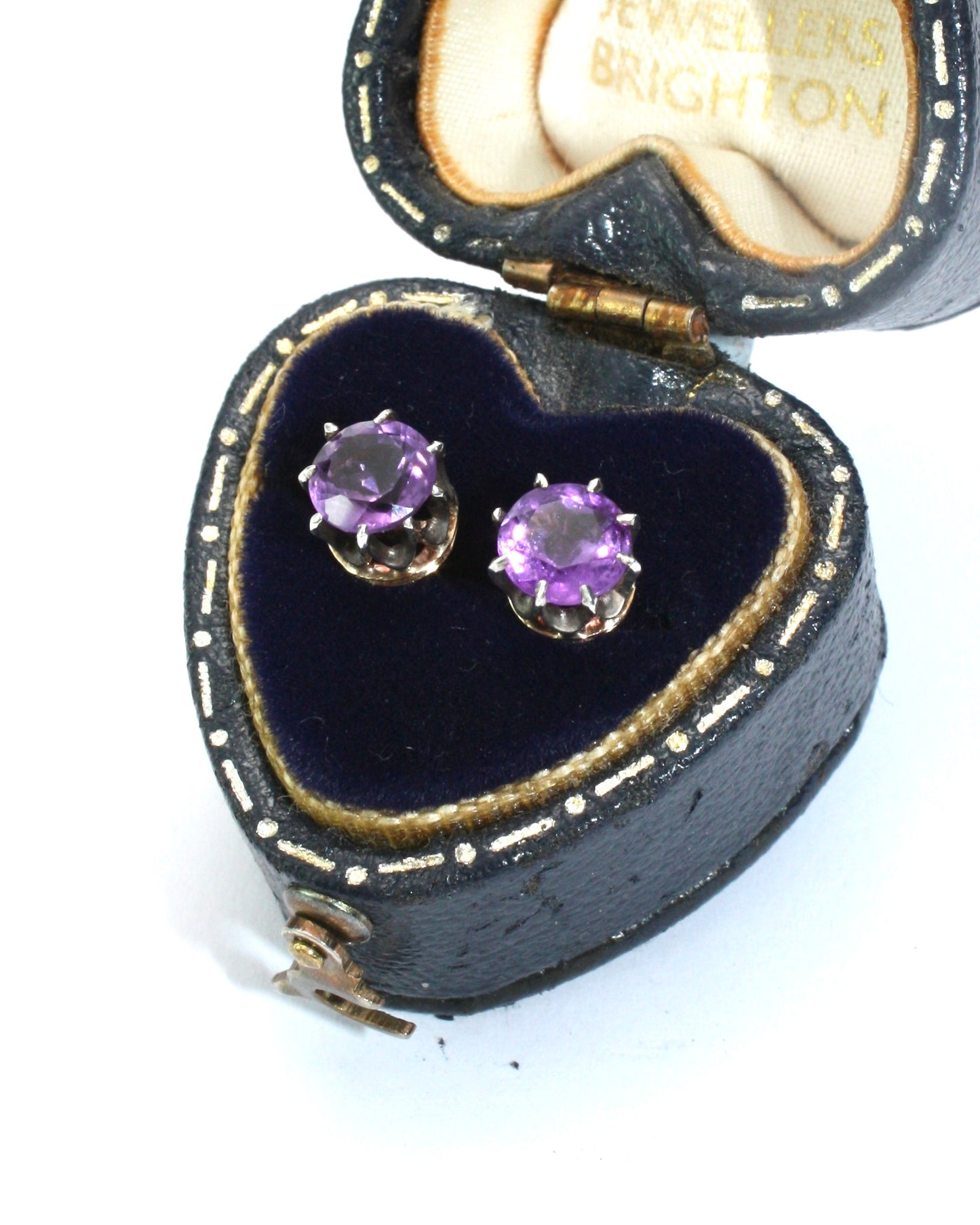 Antique Amethyst Gold and Silver Stud Earrings