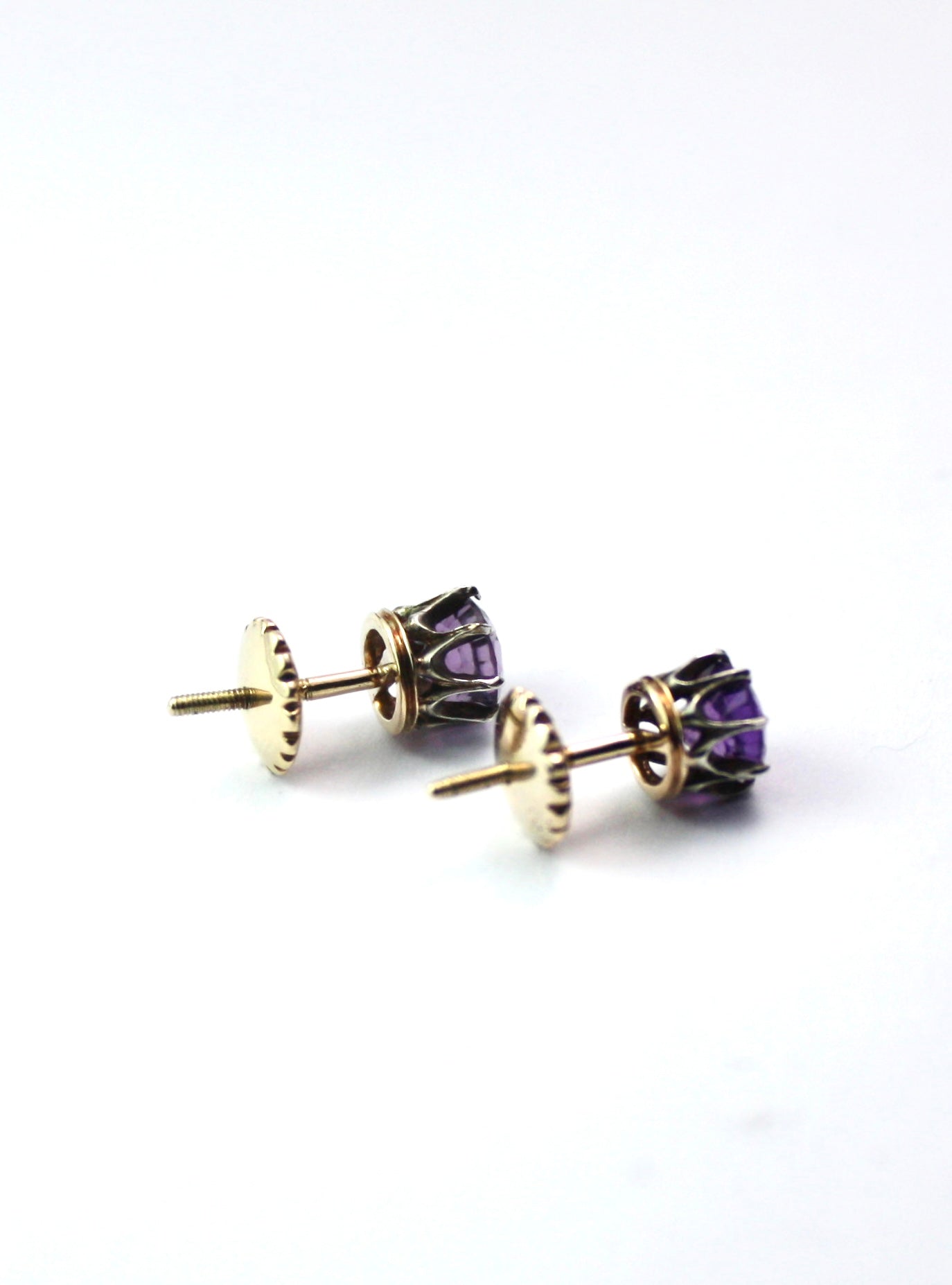 Antique Amethyst Gold and Silver Stud Earrings