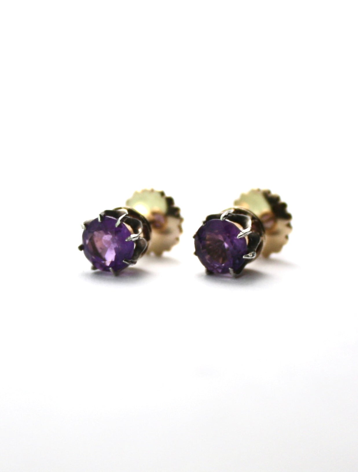Antique Amethyst Gold and Silver Stud Earrings