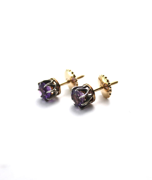 Antique Amethyst Gold and Silver Stud Earrings