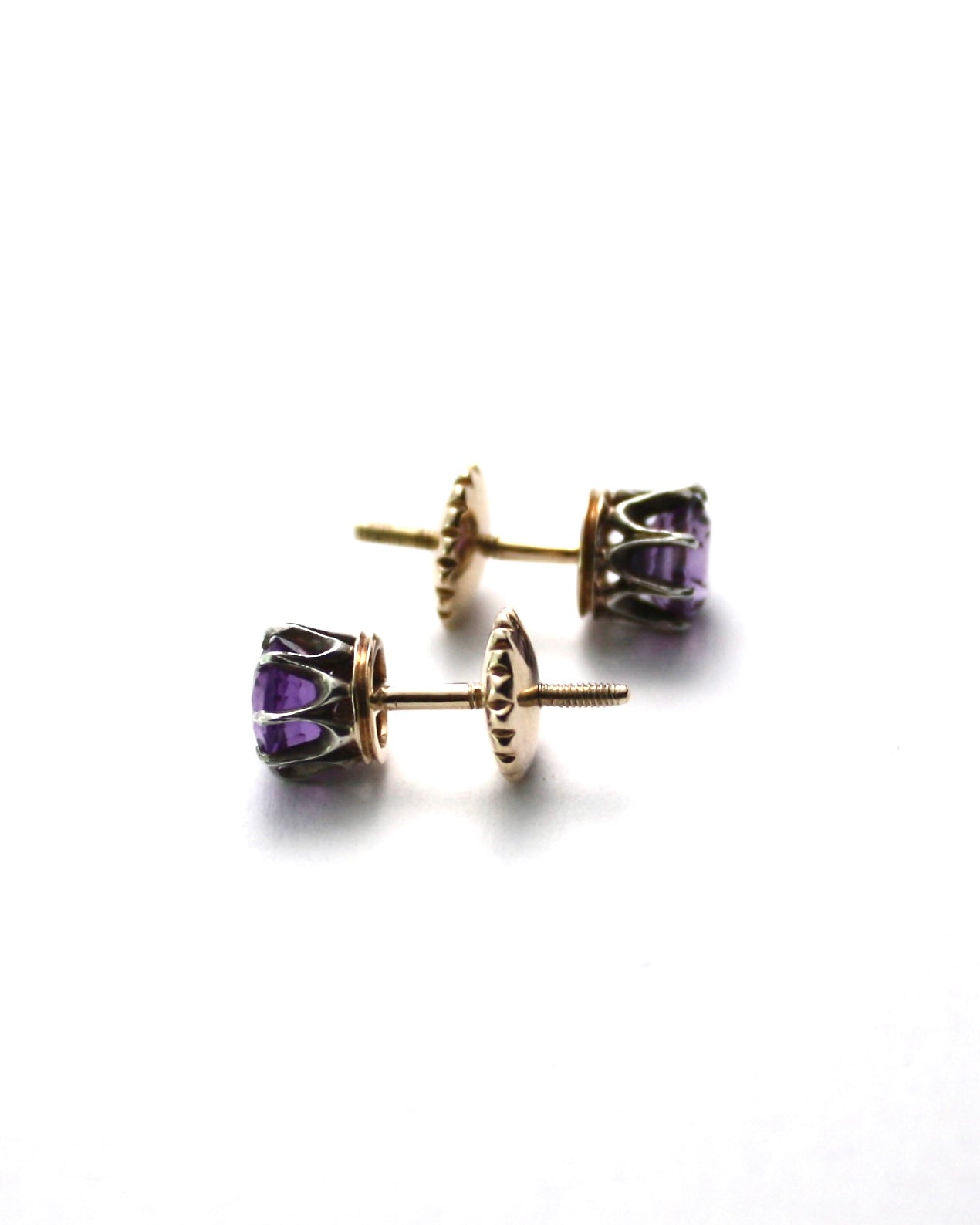 Antique Amethyst Gold and Silver Stud Earrings