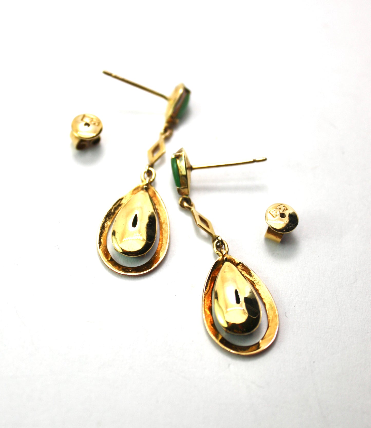 Vintage 9CT Gold Jade Teardrop Earrings