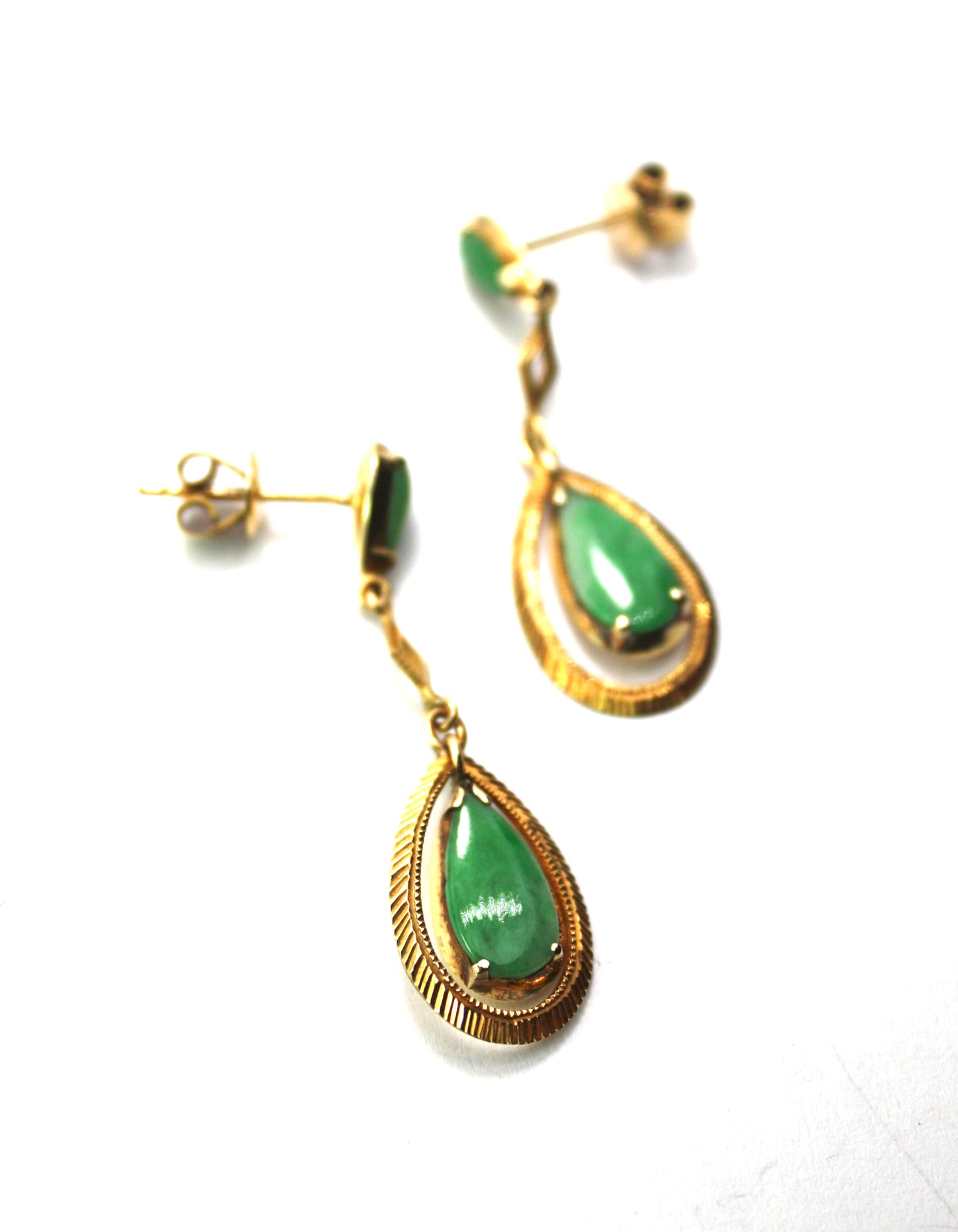 Vintage 9CT Gold Jade Teardrop Earrings
