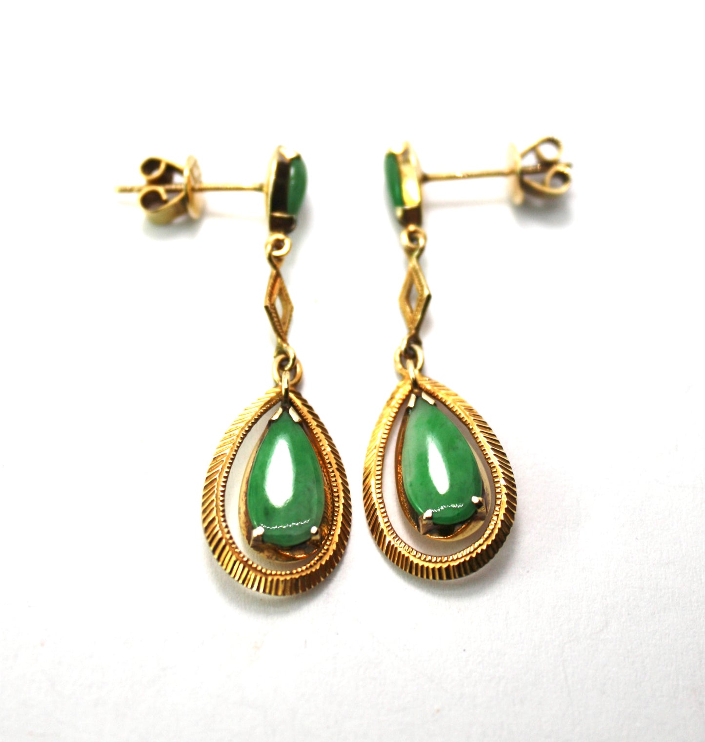 Vintage 9CT Gold Jade Teardrop Earrings