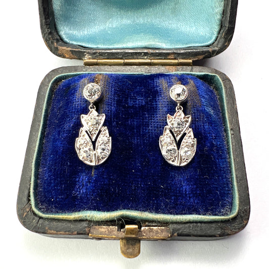 Edwardian Diamond and Platinum Drop Earrings