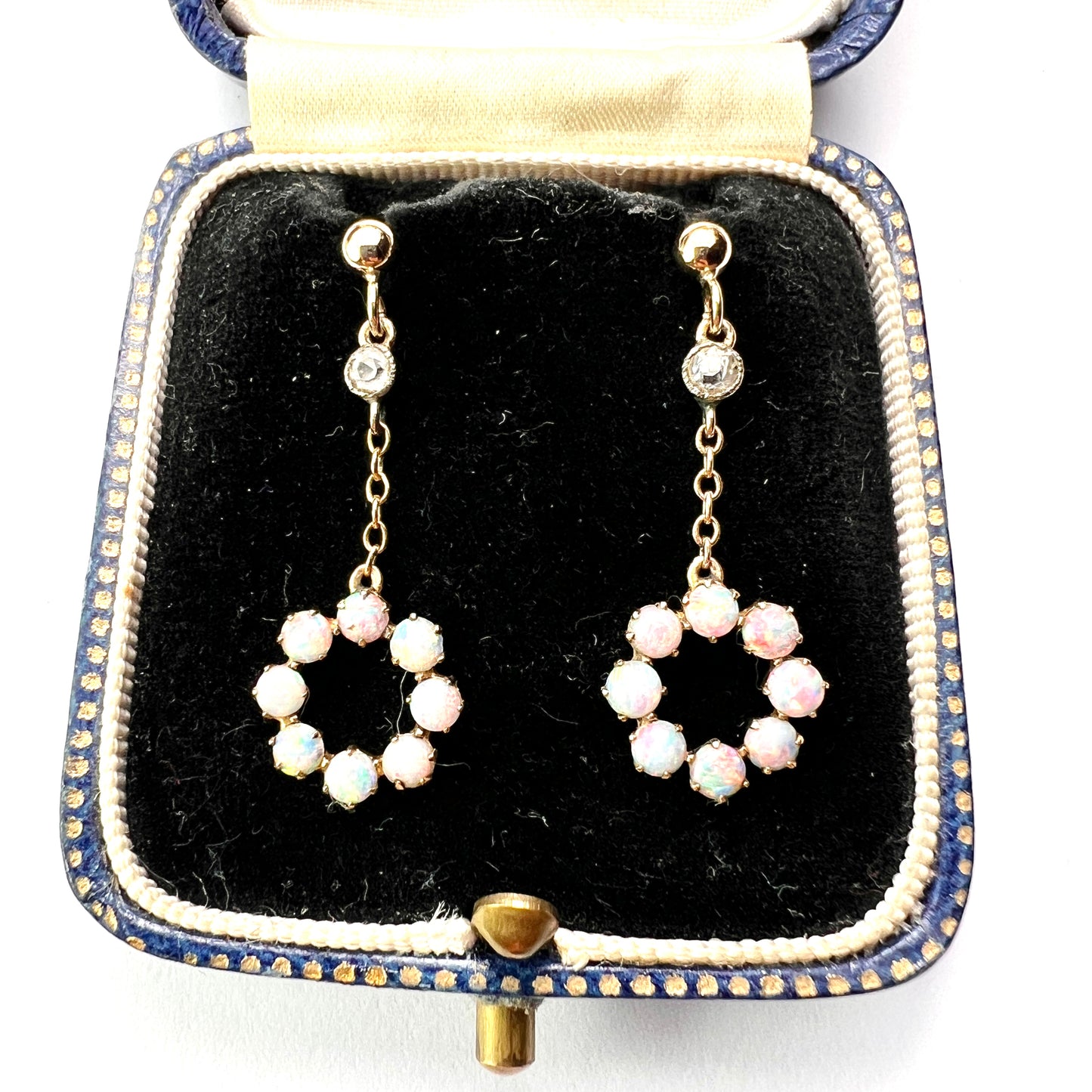 Vintage 9CT Gold Opal Circle Drop Earrings